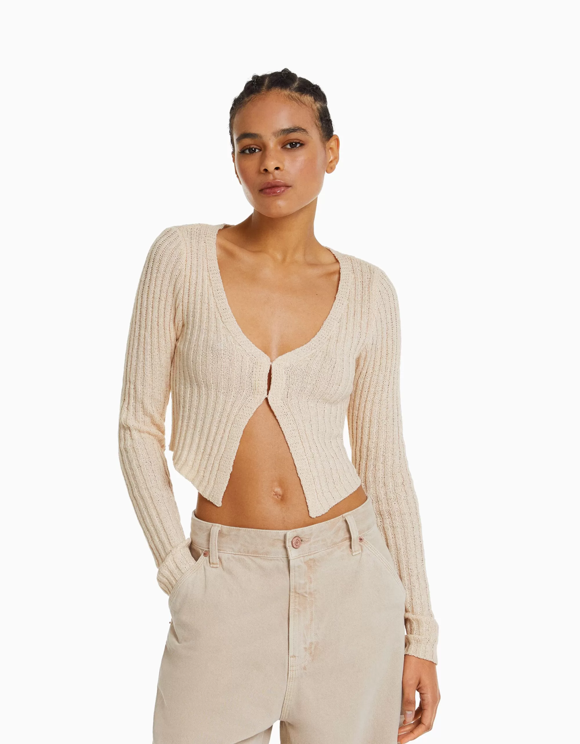 MUJER BERSHKA Cárdigan cropped rústico
