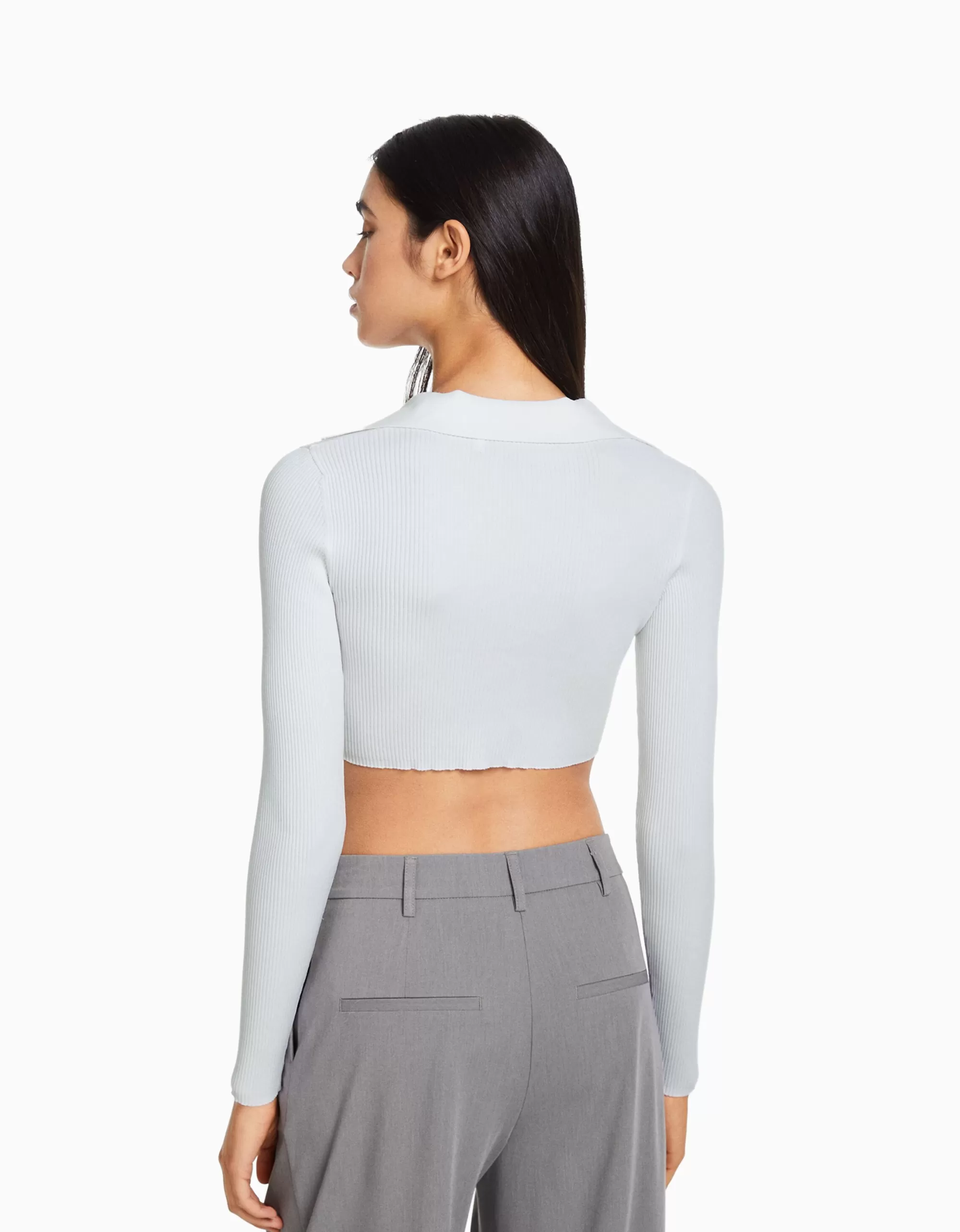 MUJER BERSHKA Cárdigan cuello polo cropped botones