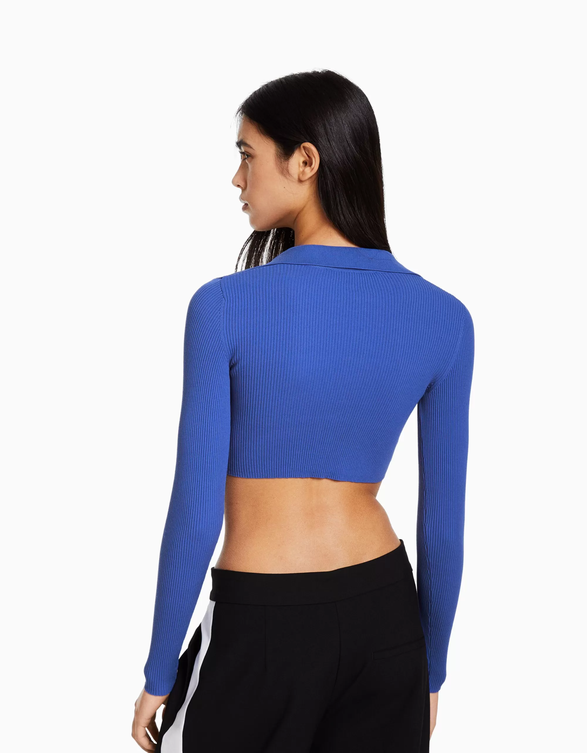 MUJER BERSHKA Cárdigan cuello polo cropped botones