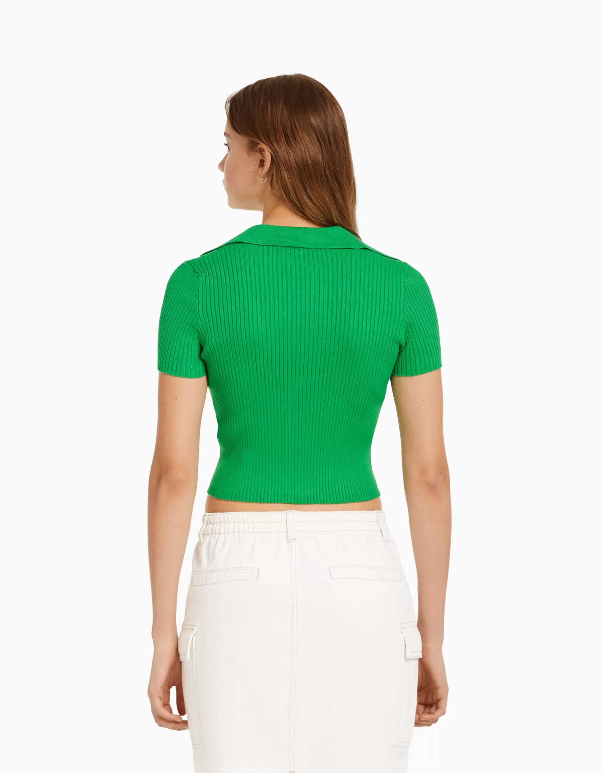 MUJER BERSHKA Cárdigan manga corta cuello polo