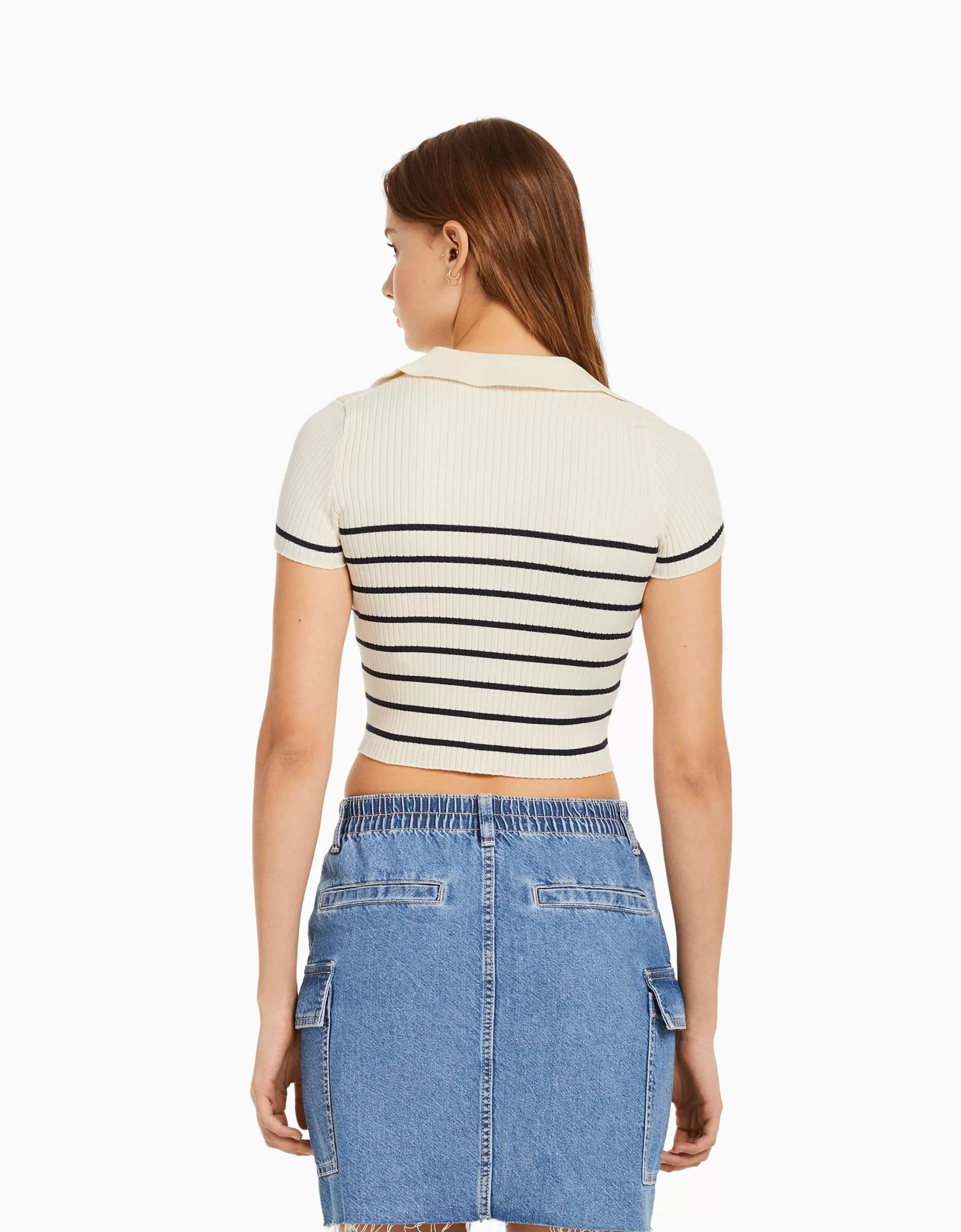 MUJER BERSHKA Cárdigan manga corta cuello polo
