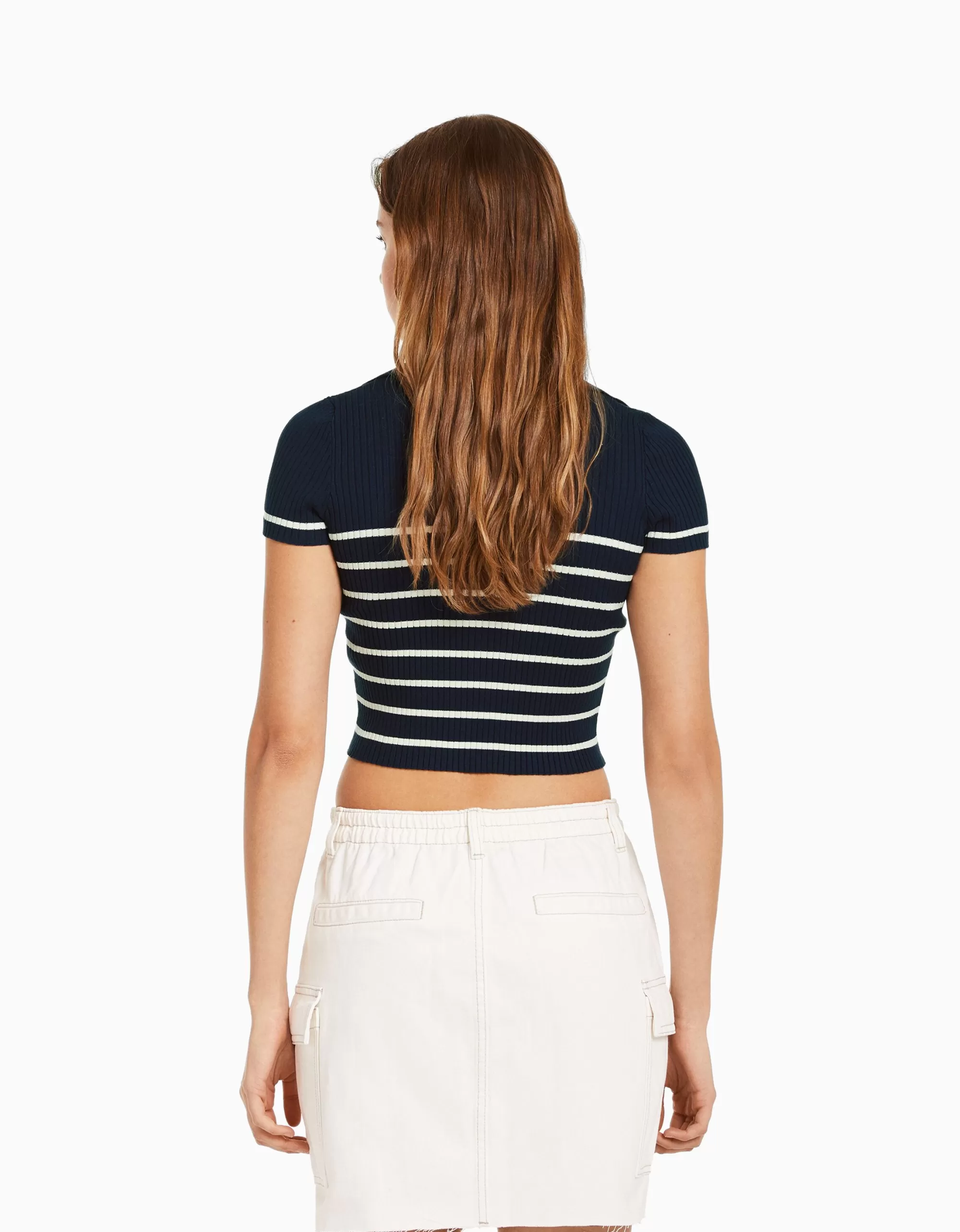 MUJER BERSHKA Cárdigan manga corta cuello polo