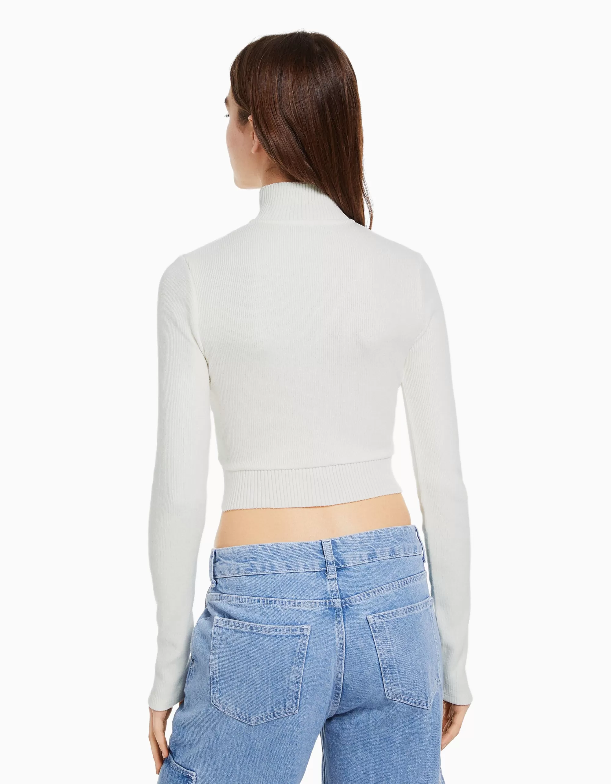 MUJER BERSHKA Cárdigan manga larga bordado cremallera