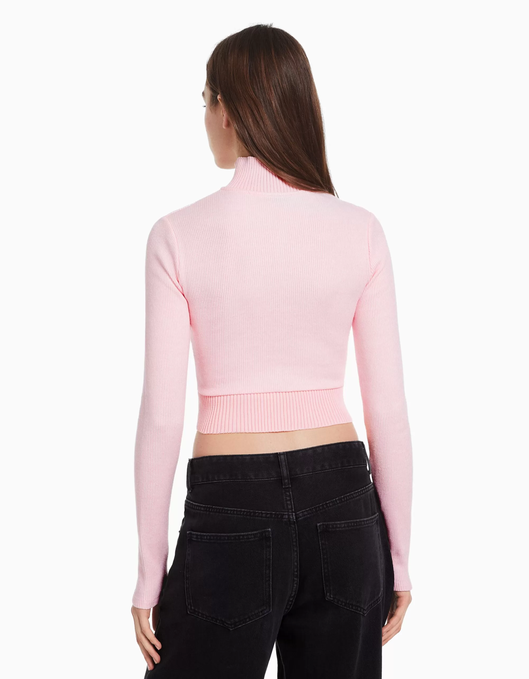 MUJER BERSHKA Cárdigan manga larga bordado cremallera