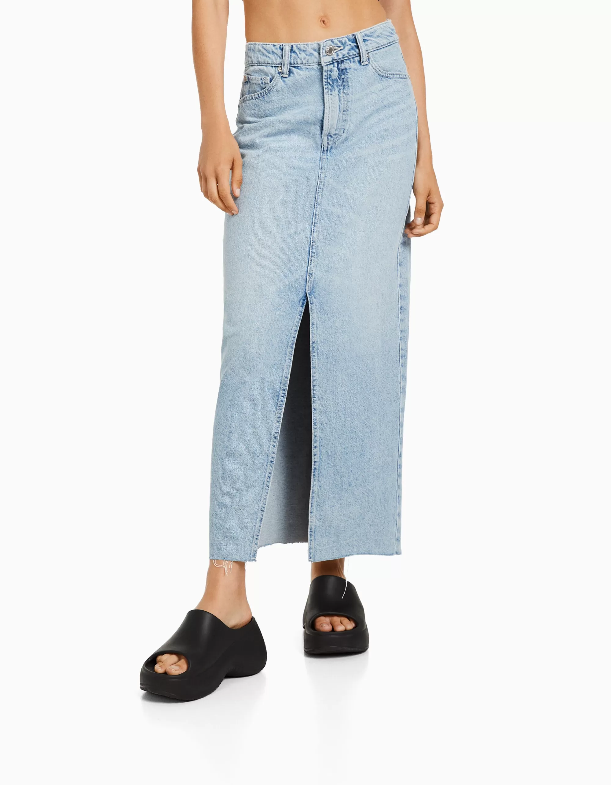 MUJER BERSHKA Falda denim larga