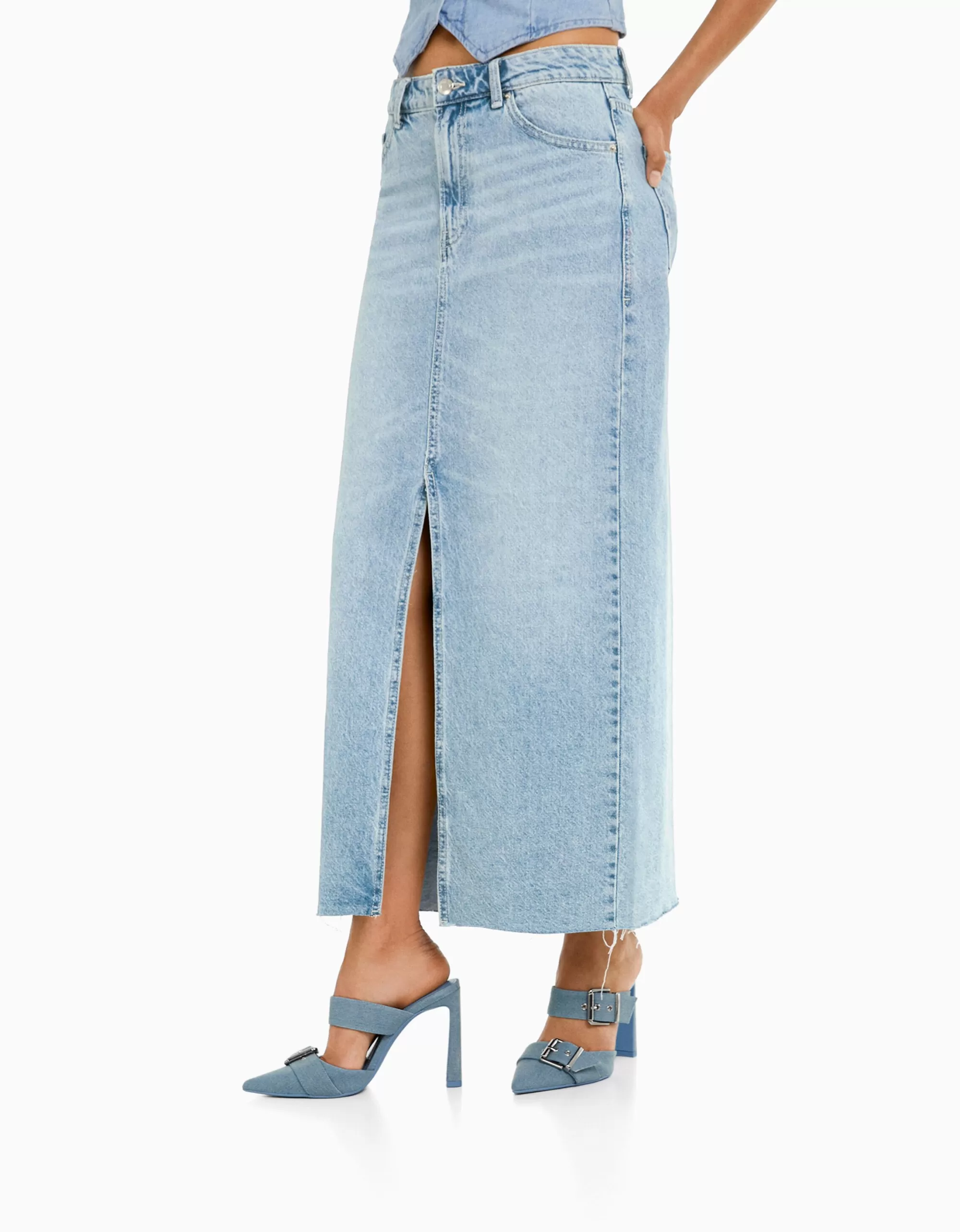 MUJER BERSHKA Falda denim larga
