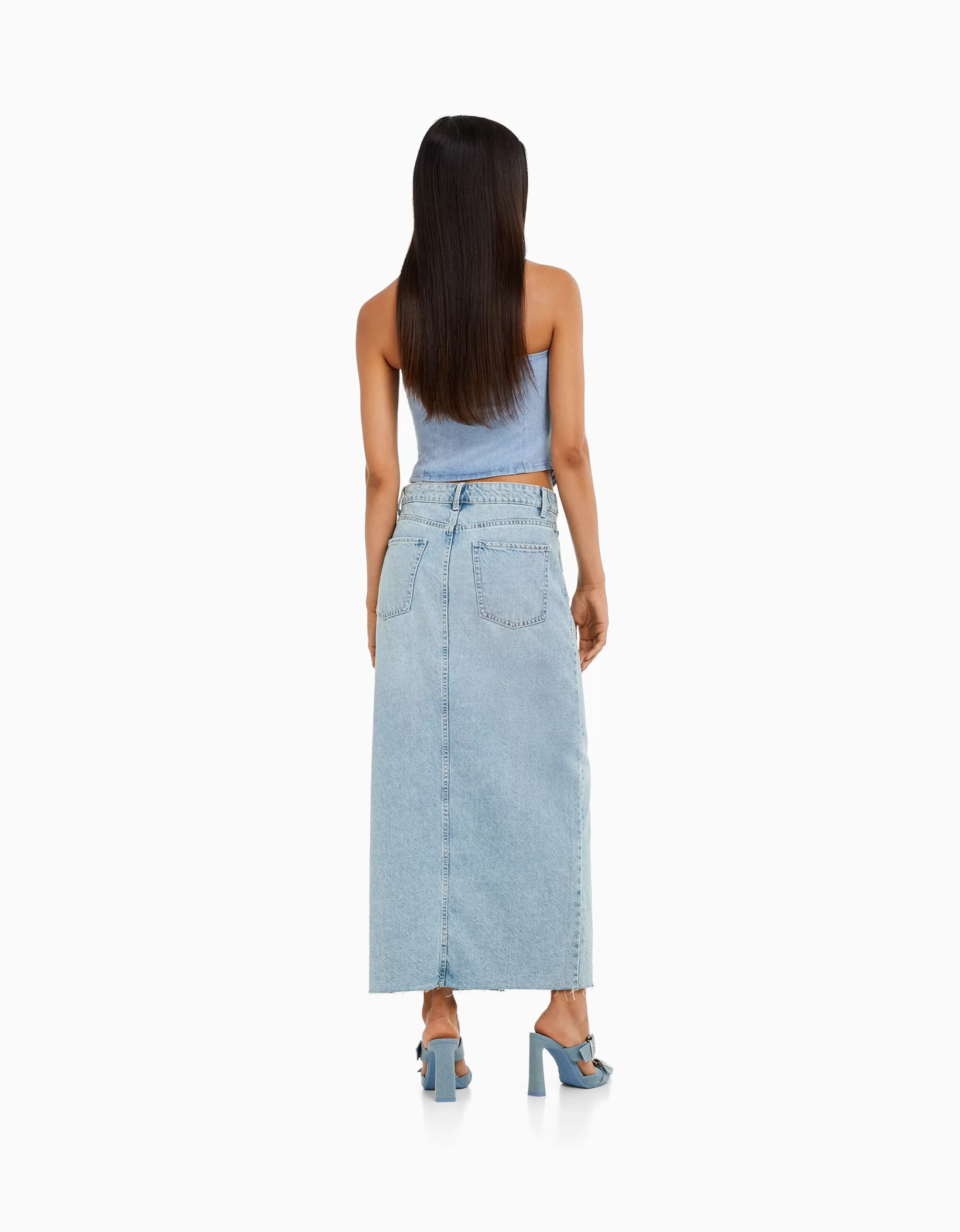 MUJER BERSHKA Falda denim larga