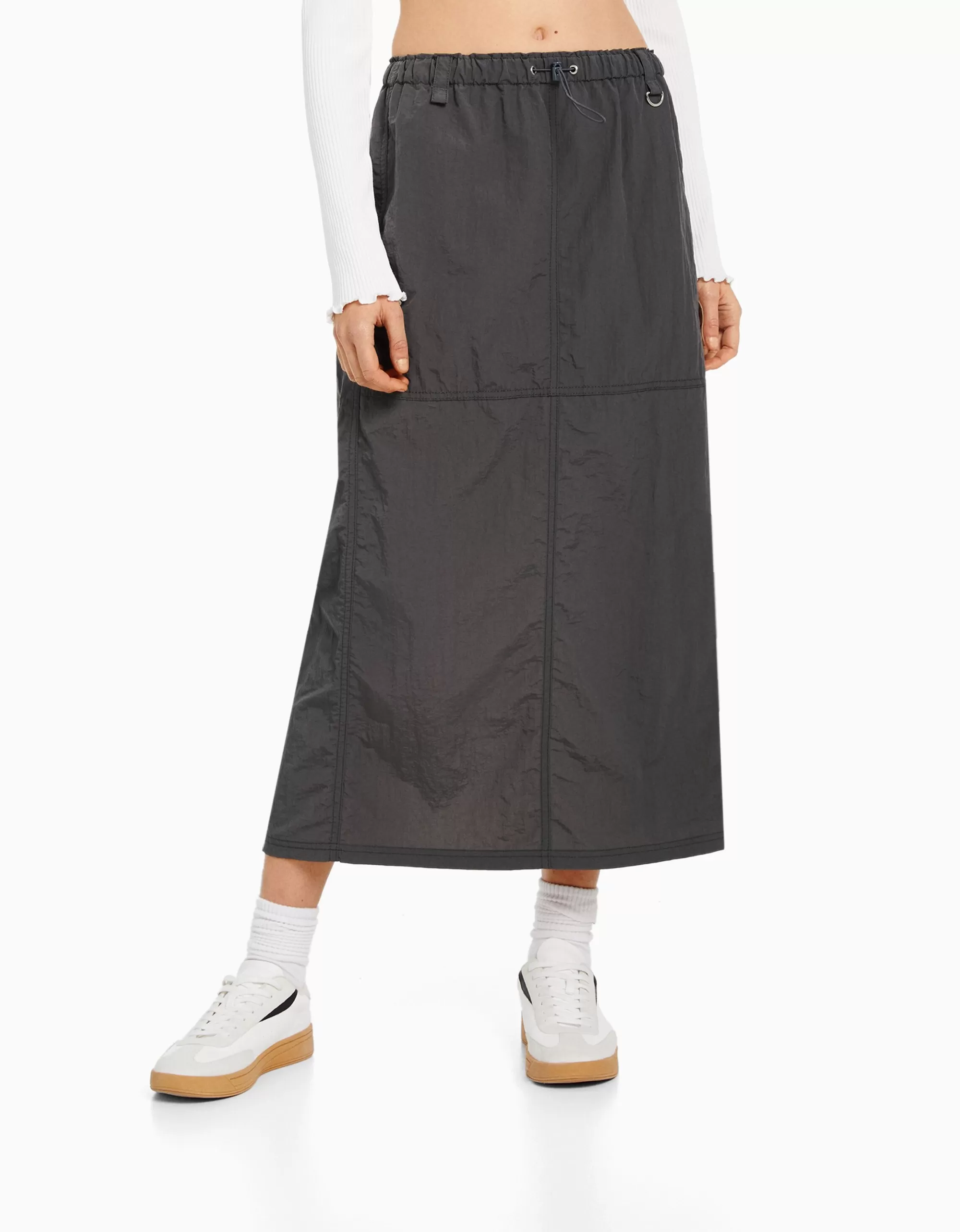 MUJER BERSHKA Falda midi efecto nylon