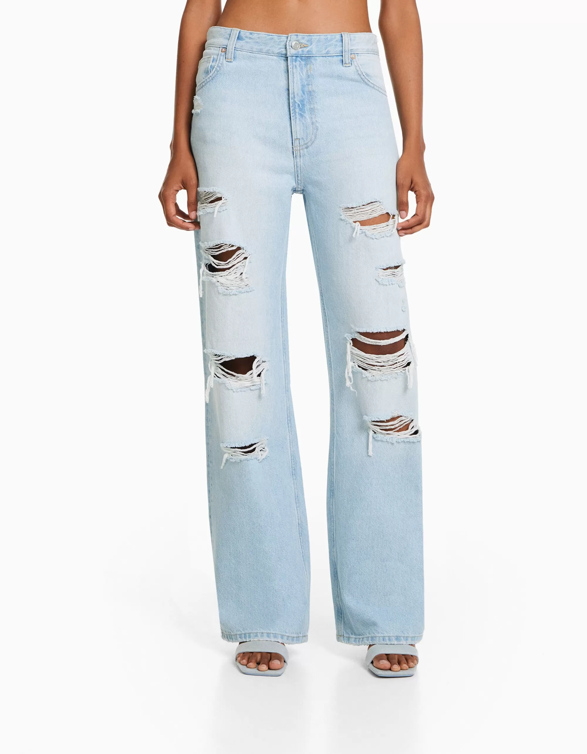MUJER BERSHKA Jeans 90's wide leg rotos