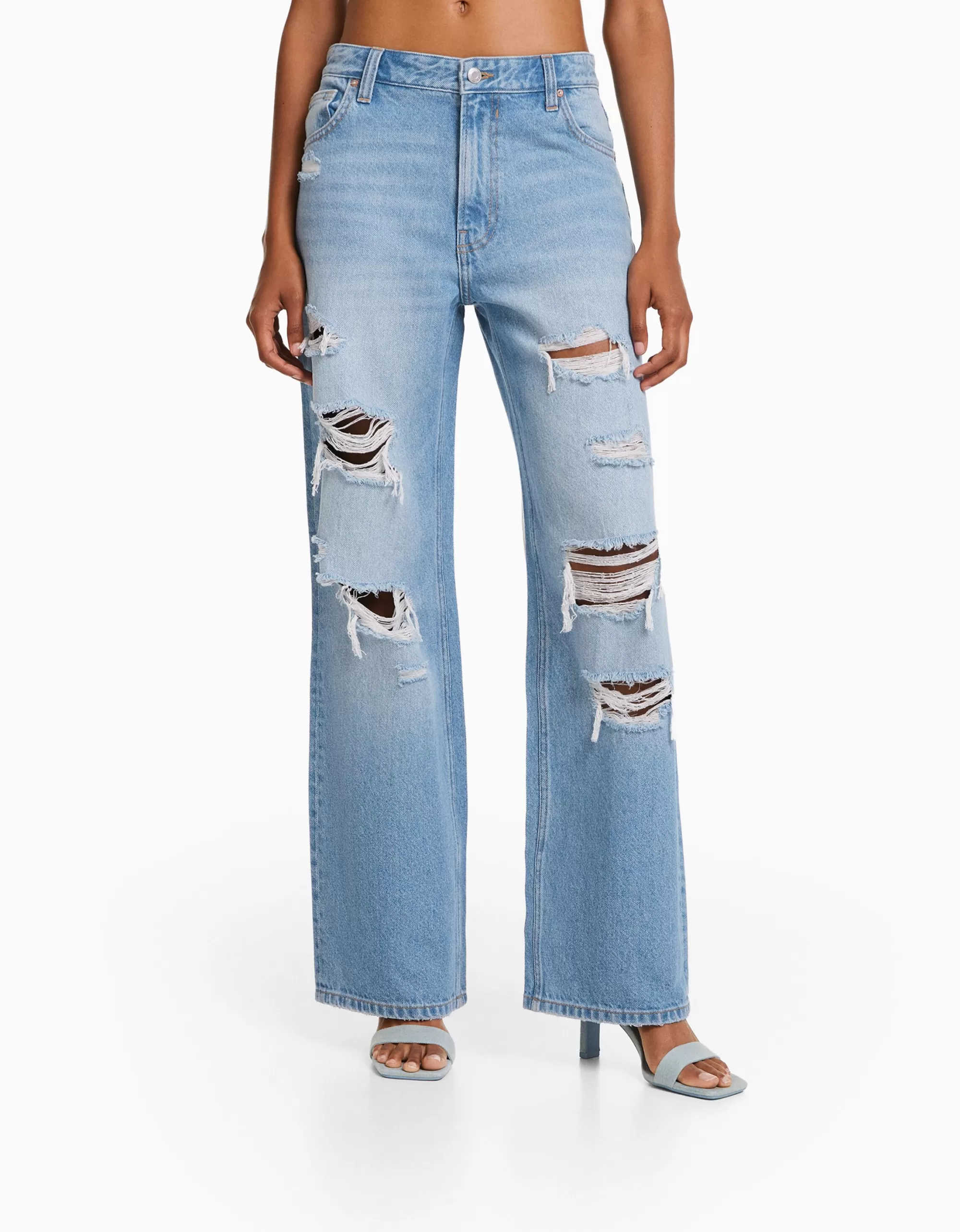 MUJER BERSHKA Jeans 90's wide leg rotos