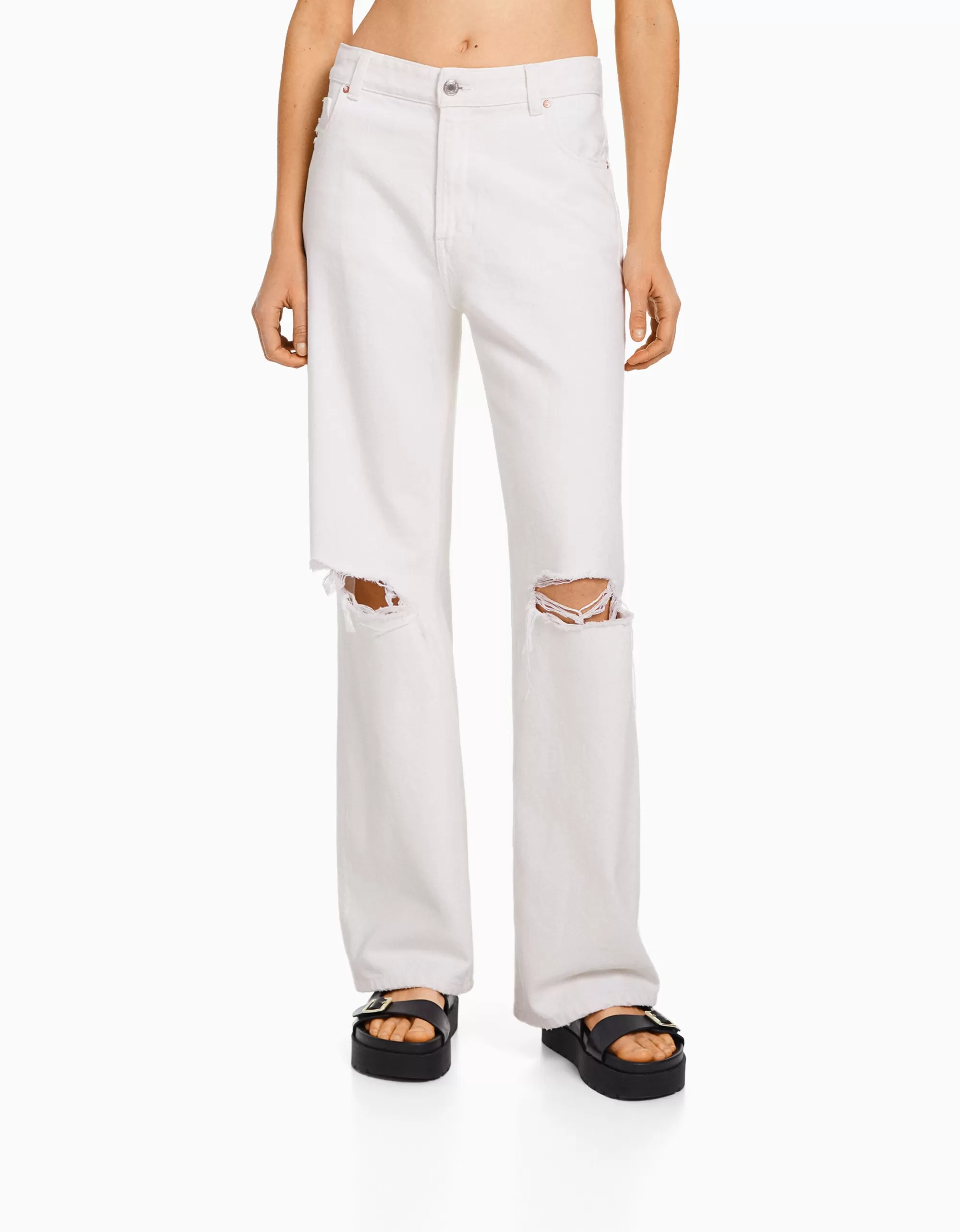 MUJER BERSHKA Jeans 90's wide leg rotos