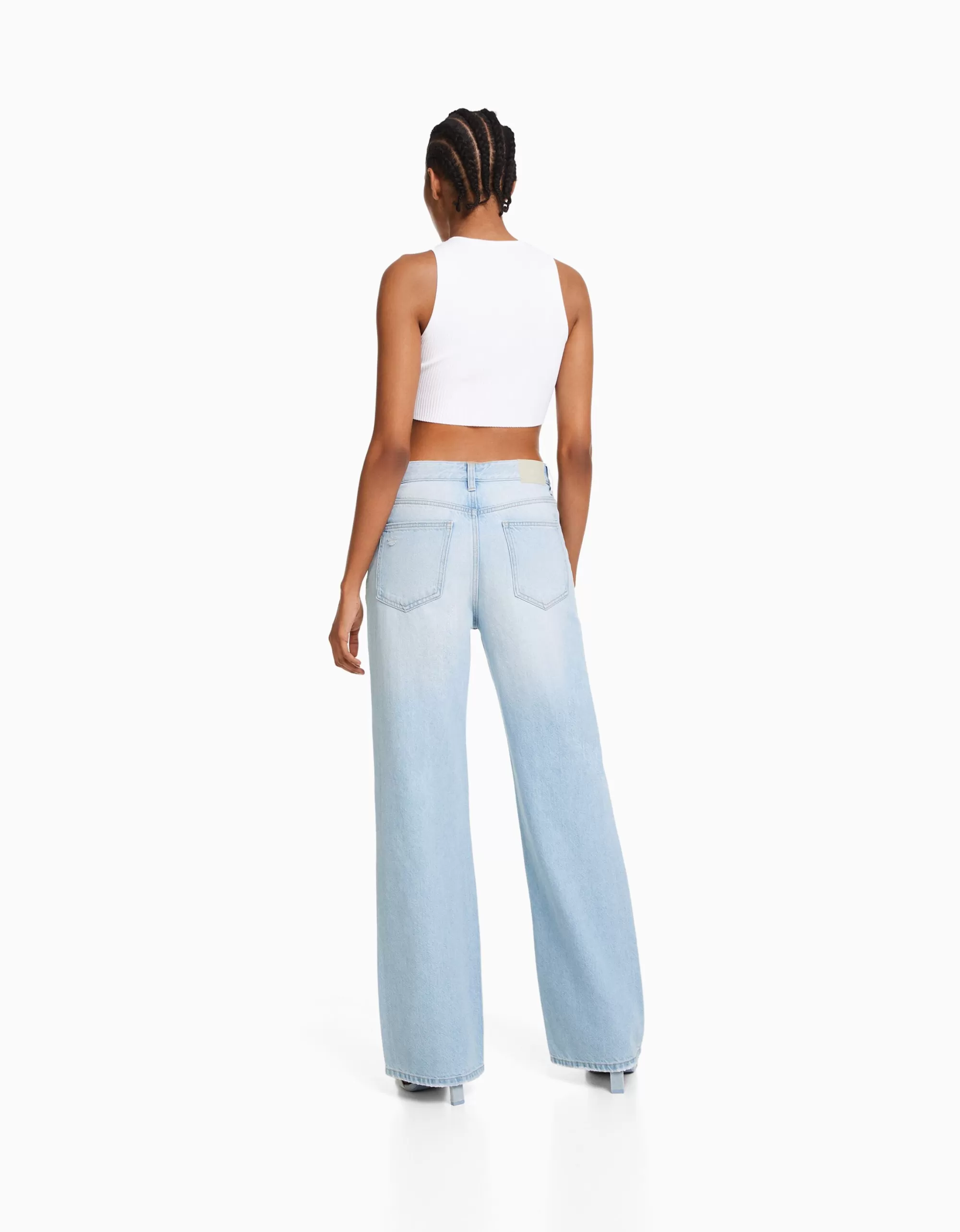 MUJER BERSHKA Jeans 90's wide leg rotos