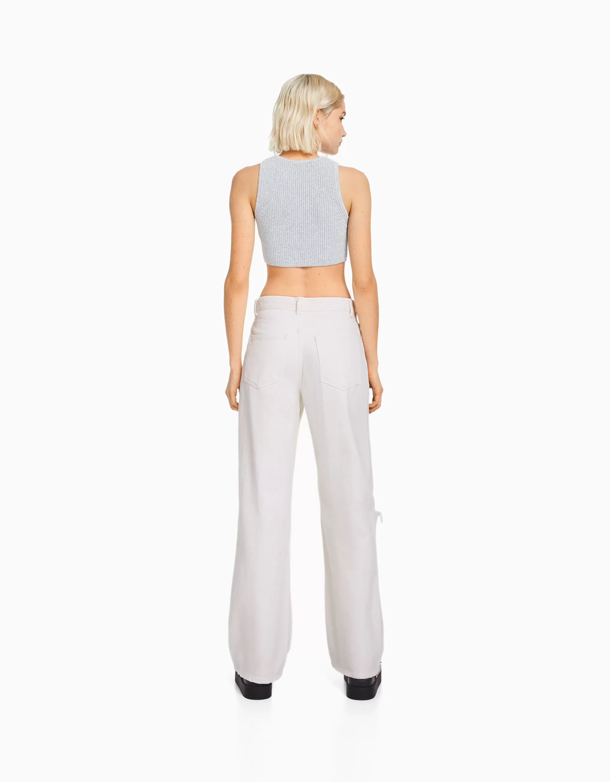 MUJER BERSHKA Jeans 90's wide leg rotos