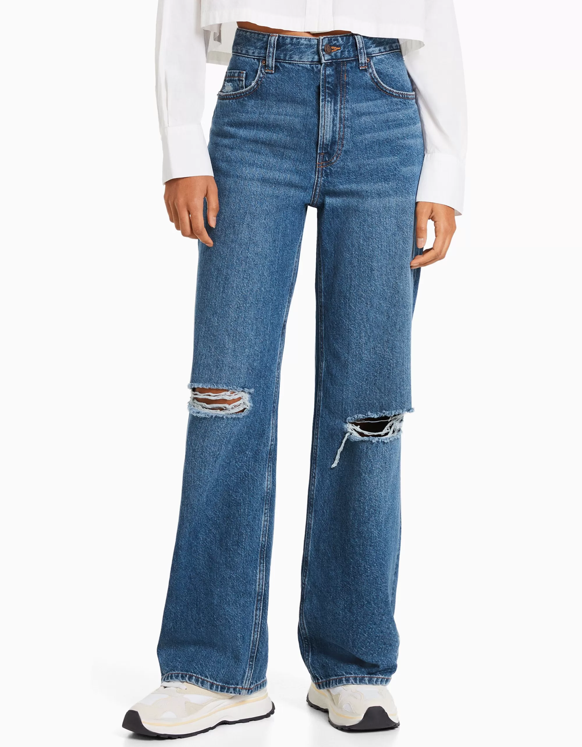 MUJER BERSHKA Jeans 90's wide rotos