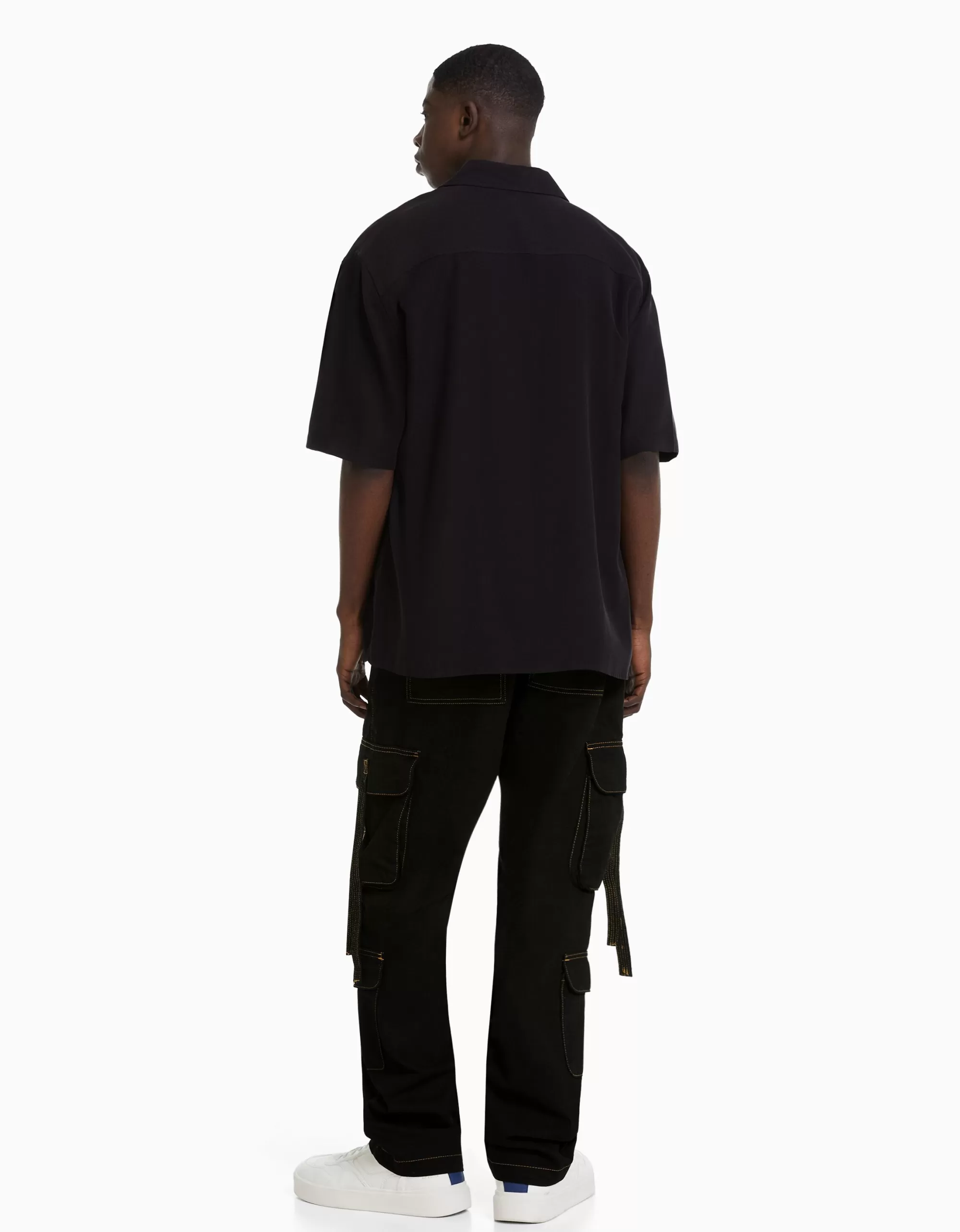 HOMBRE BERSHKA Jeans cargo hilo contraste cintas