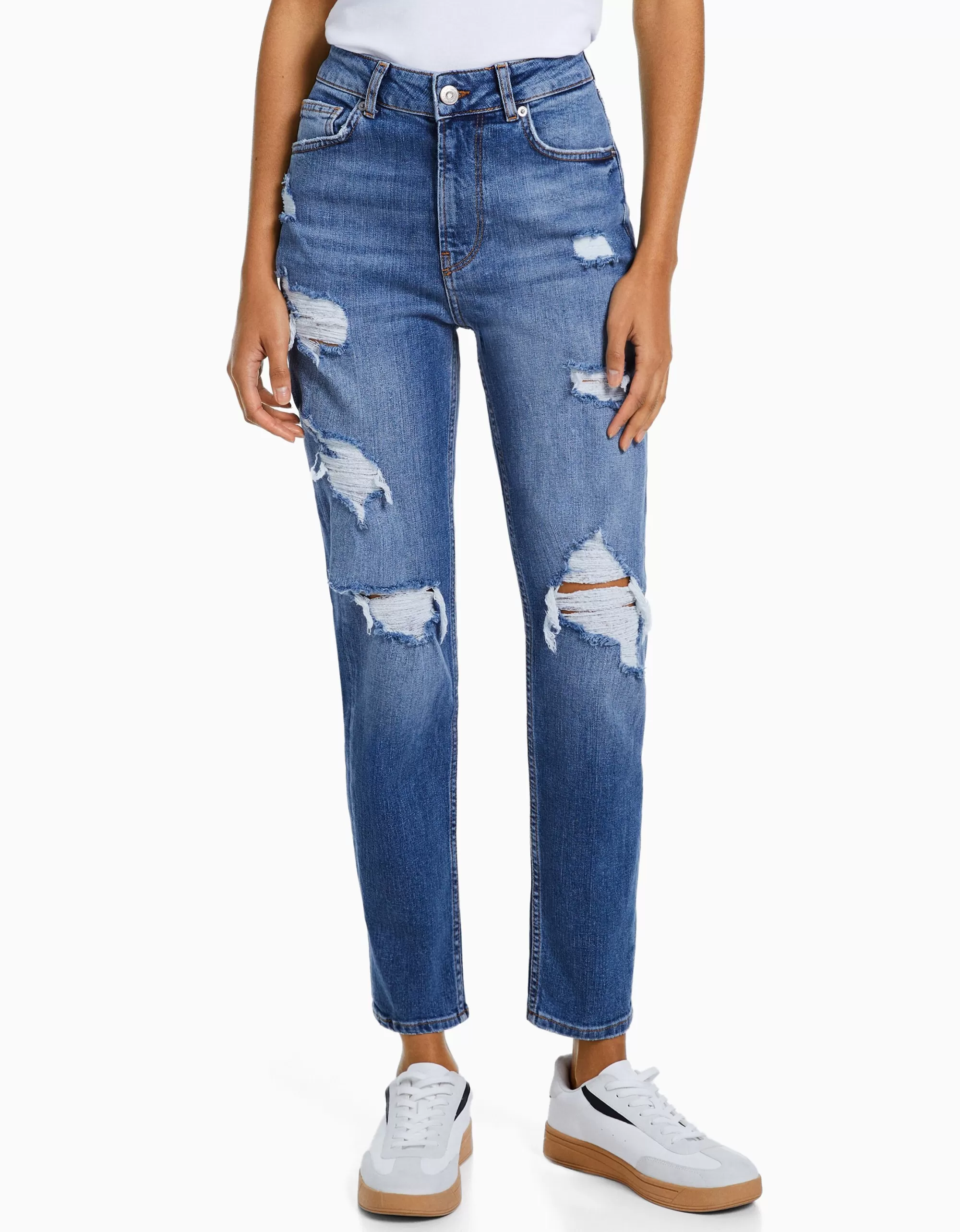 MUJER BERSHKA Jeans mom confort rotos