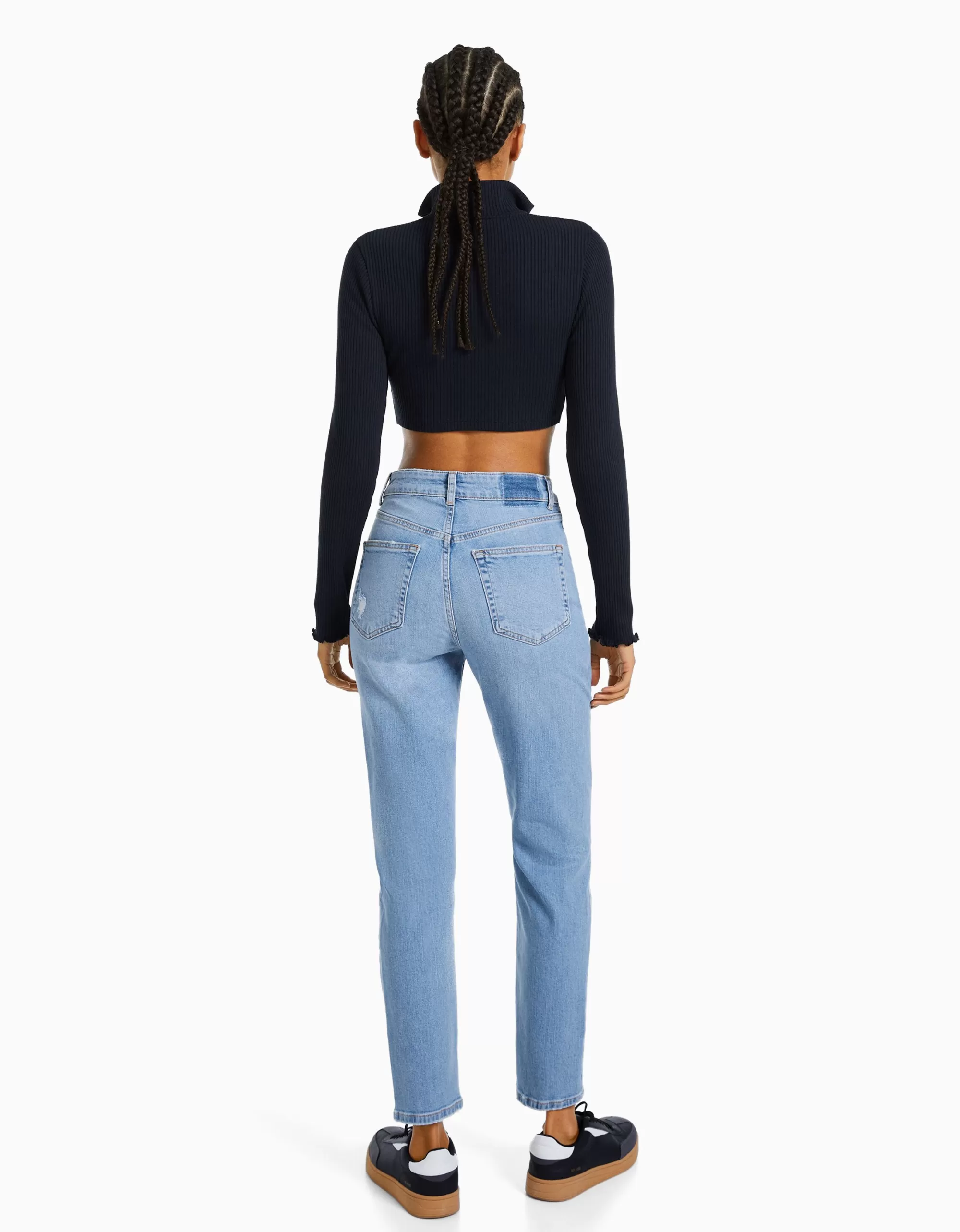 MUJER BERSHKA Jeans mom confort rotos
