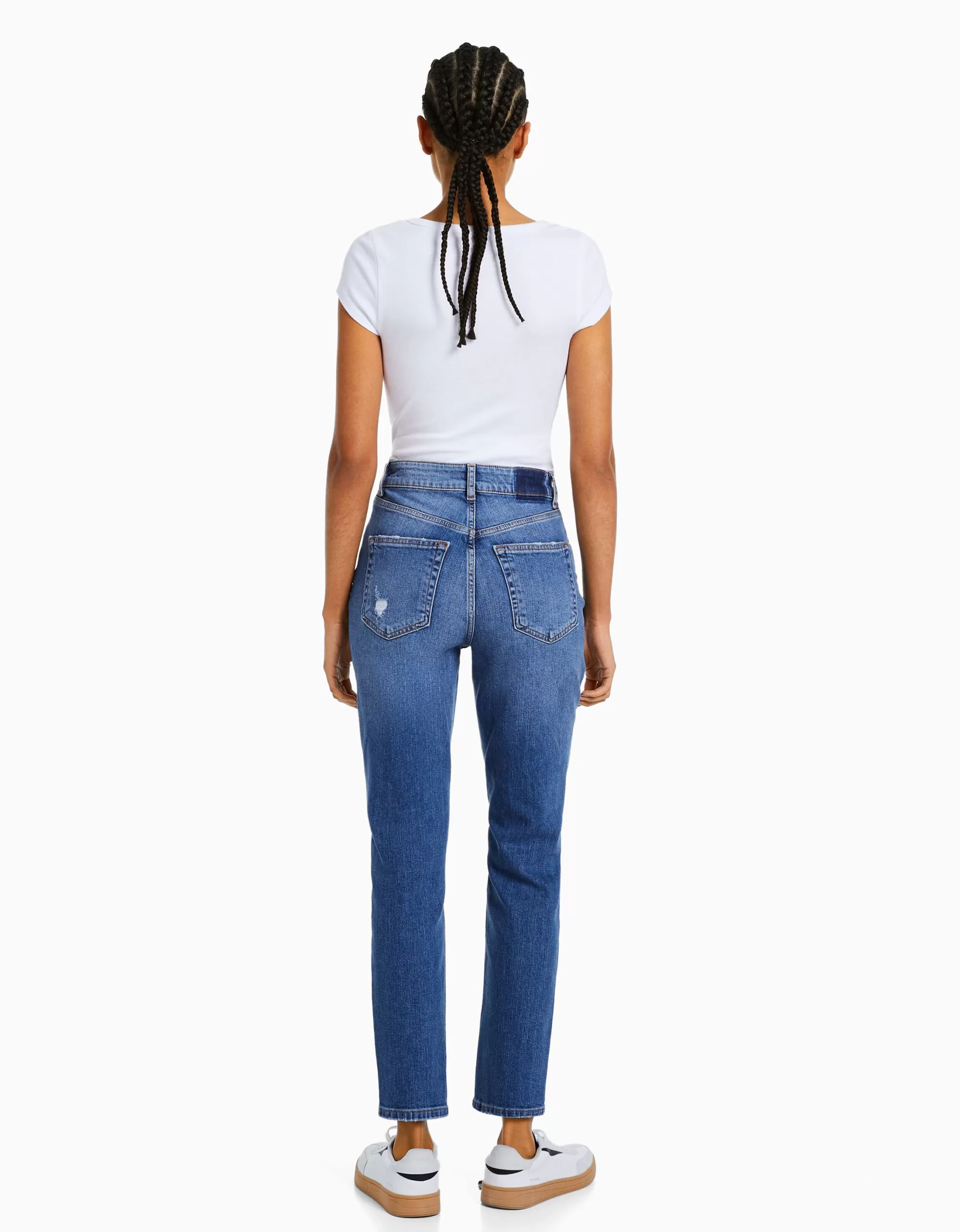 MUJER BERSHKA Jeans mom confort rotos