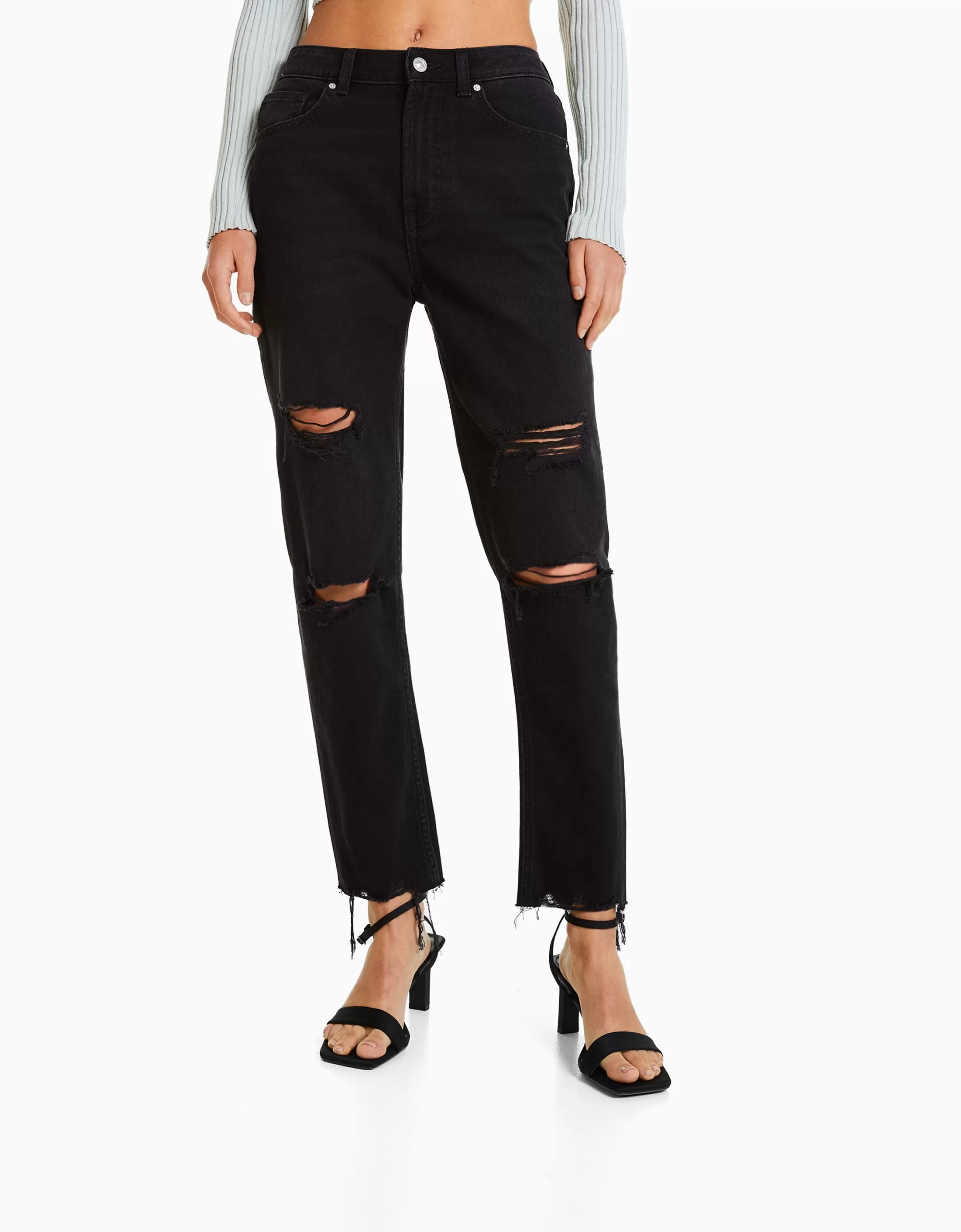 MUJER BERSHKA Jeans mom rotos