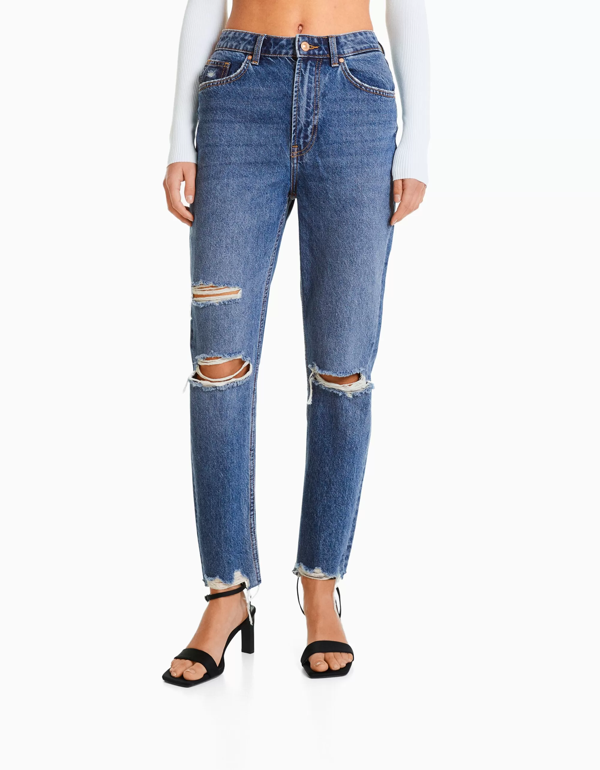MUJER BERSHKA Jeans mom rotos