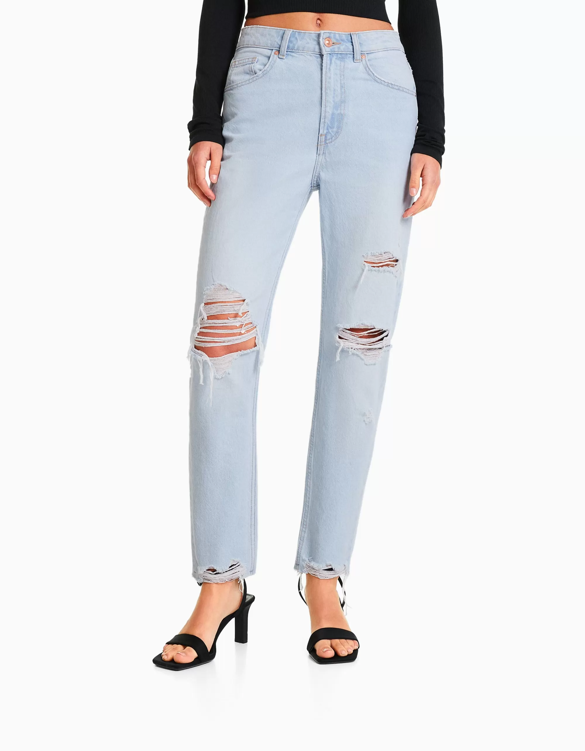 MUJER BERSHKA Jeans mom rotos