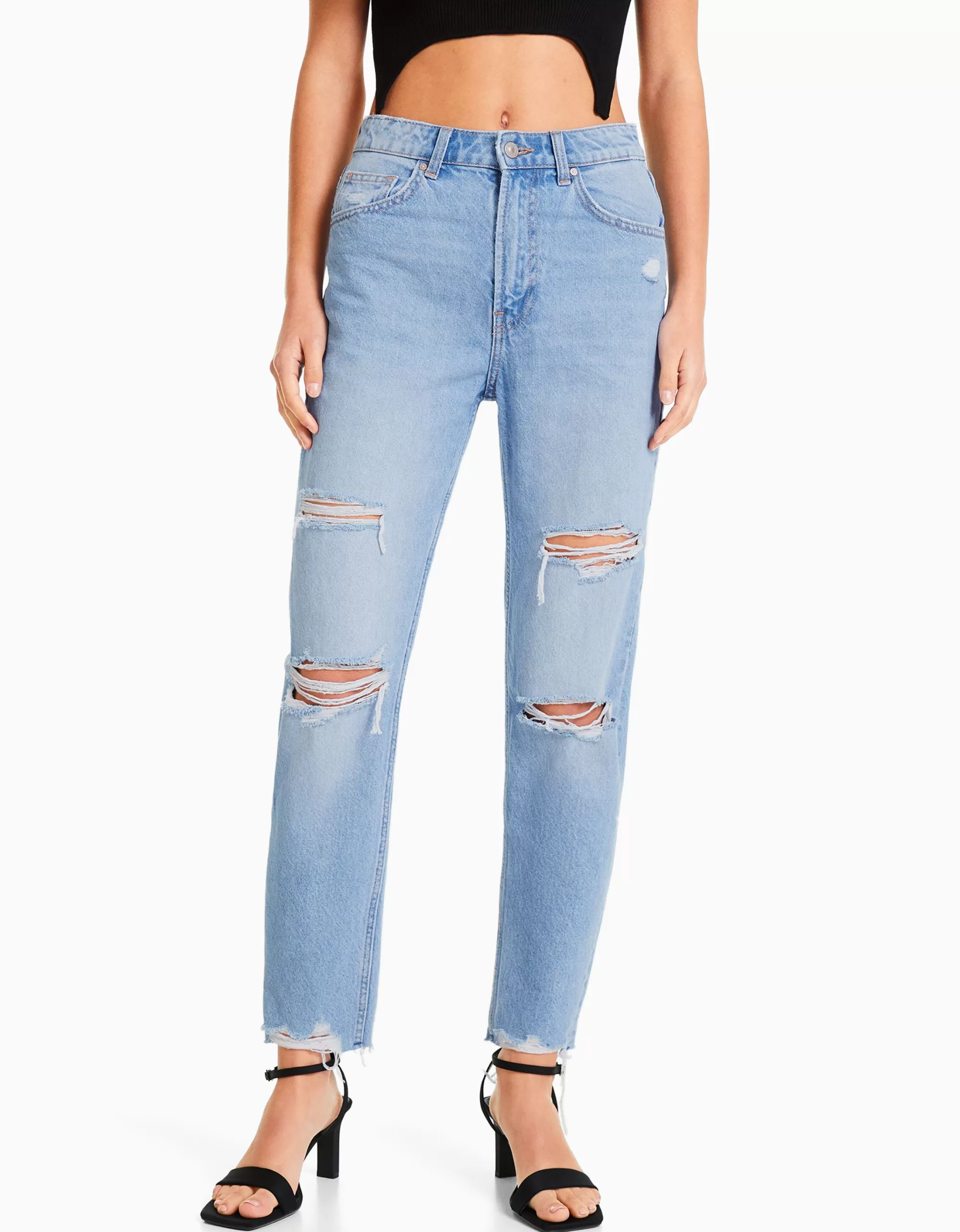 MUJER BERSHKA Jeans mom rotos