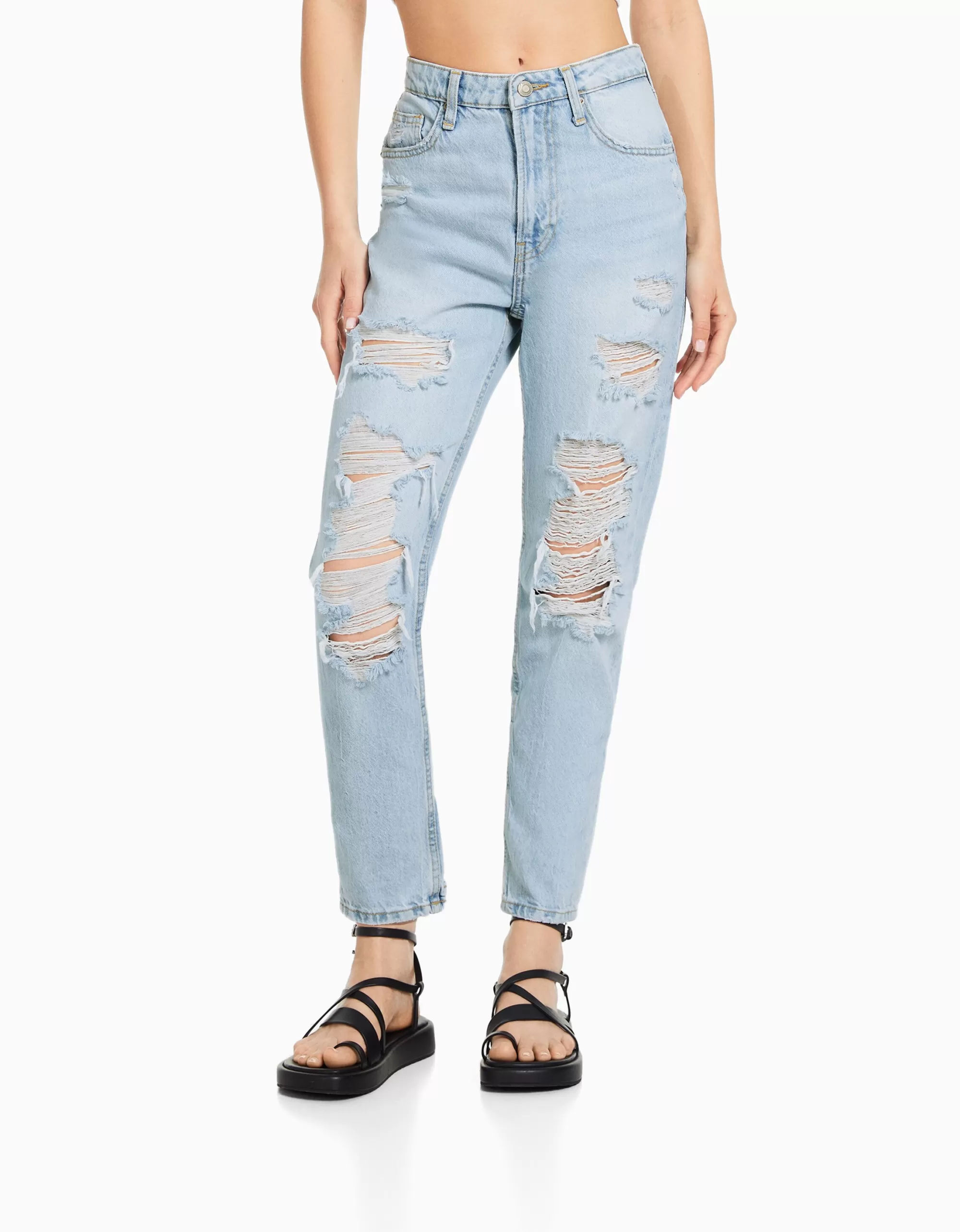 MUJER BERSHKA Jeans mom rotos