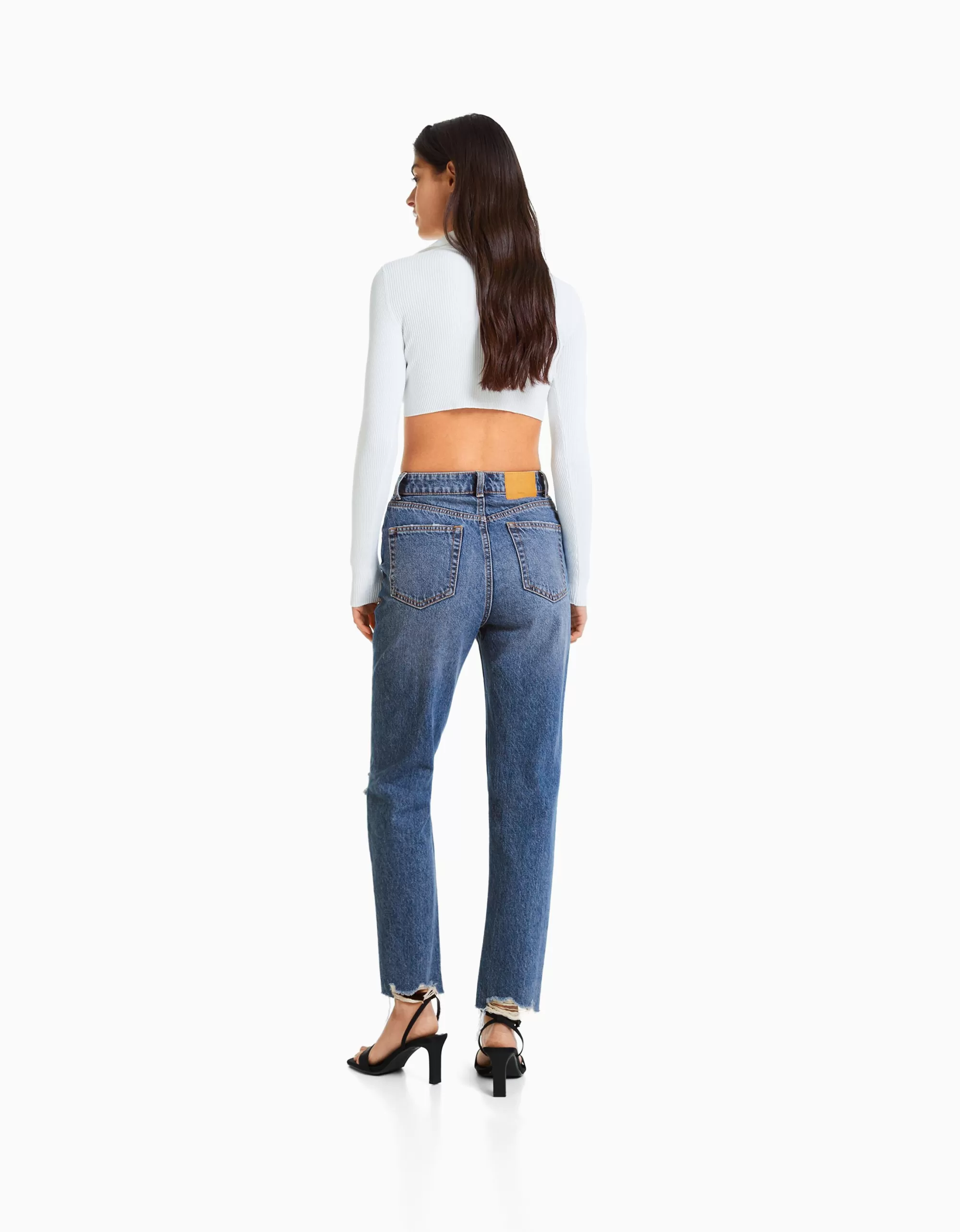 MUJER BERSHKA Jeans mom rotos