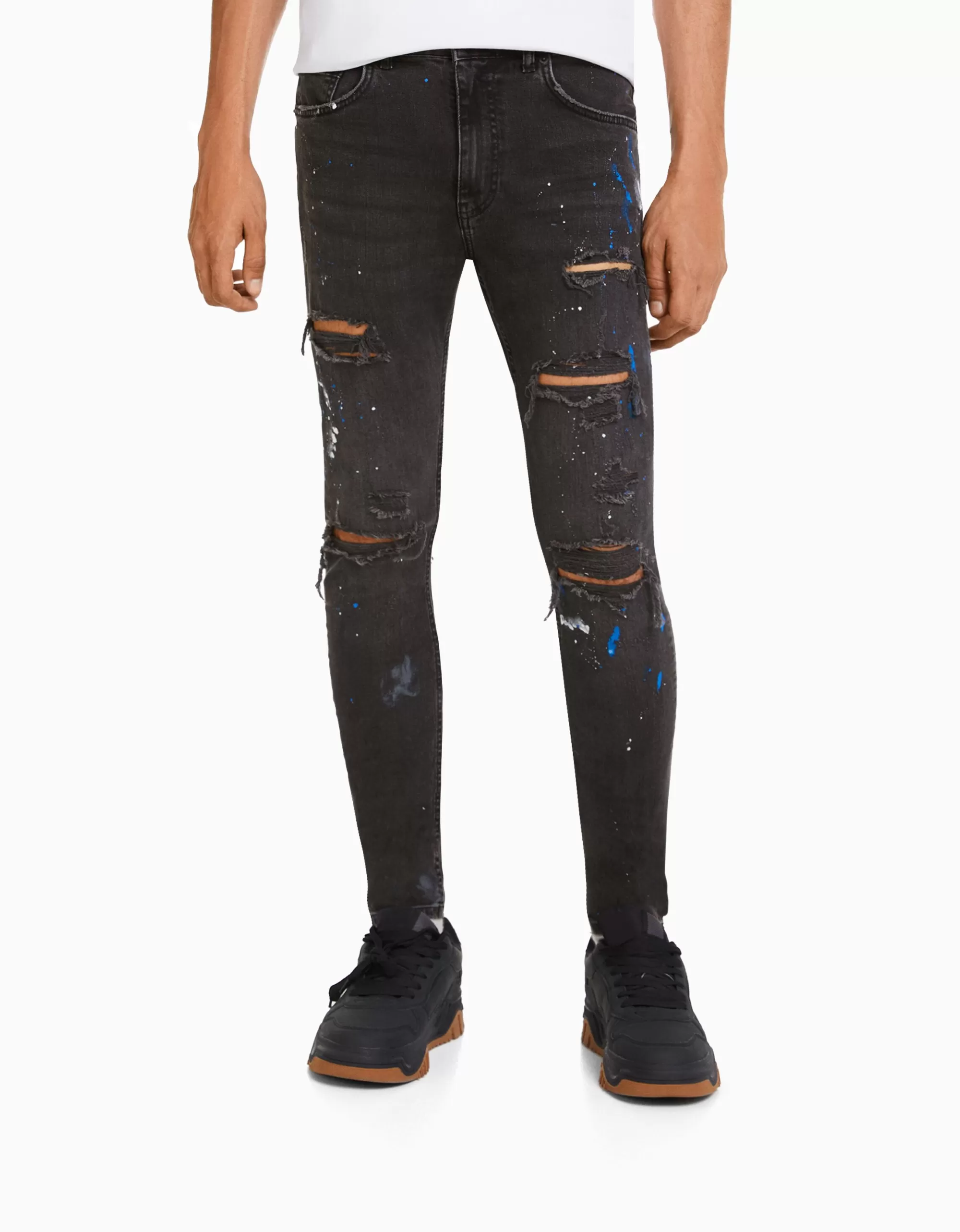 HOMBRE BERSHKA Jeans skinny rotos pintura