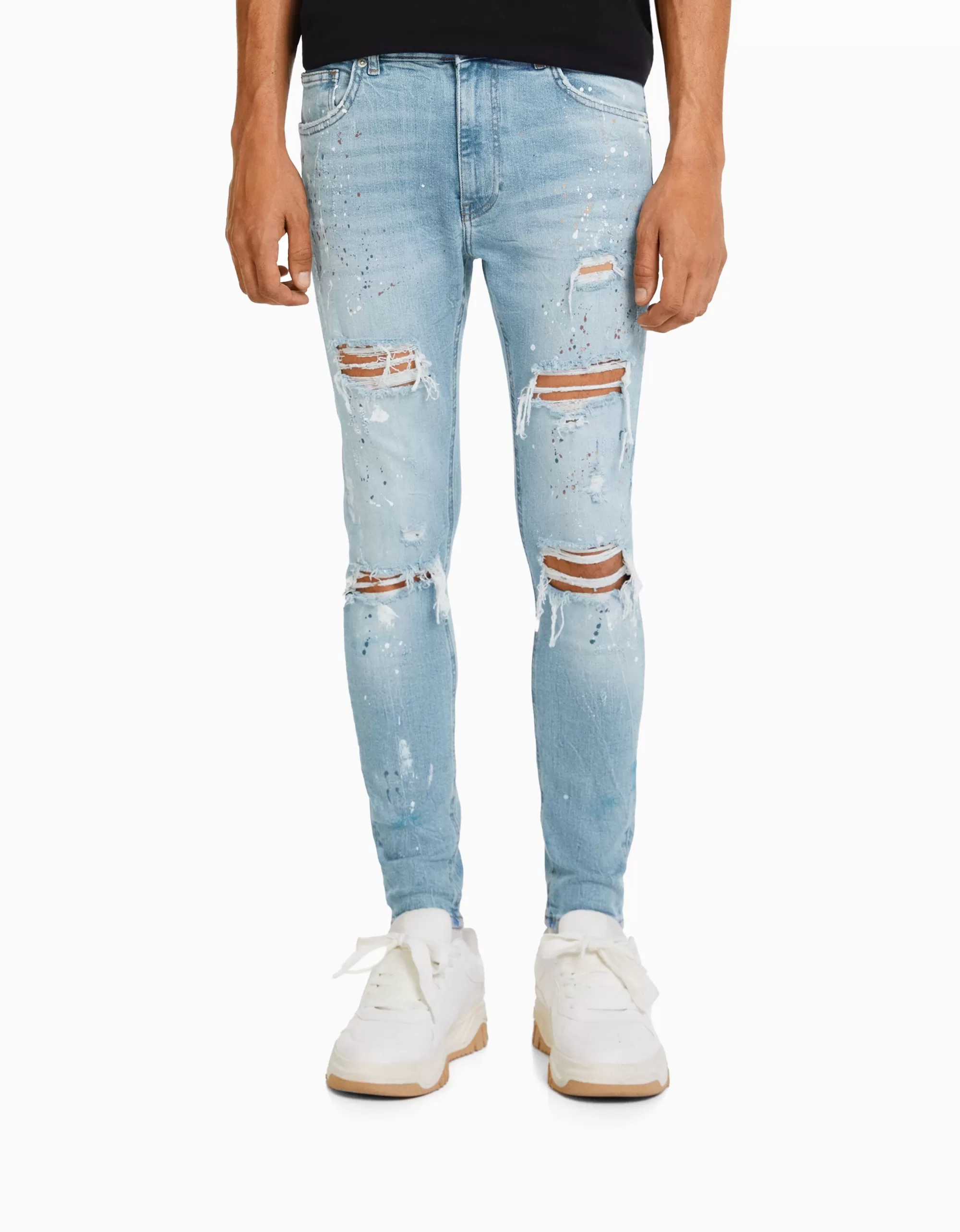HOMBRE BERSHKA Jeans skinny rotos pintura