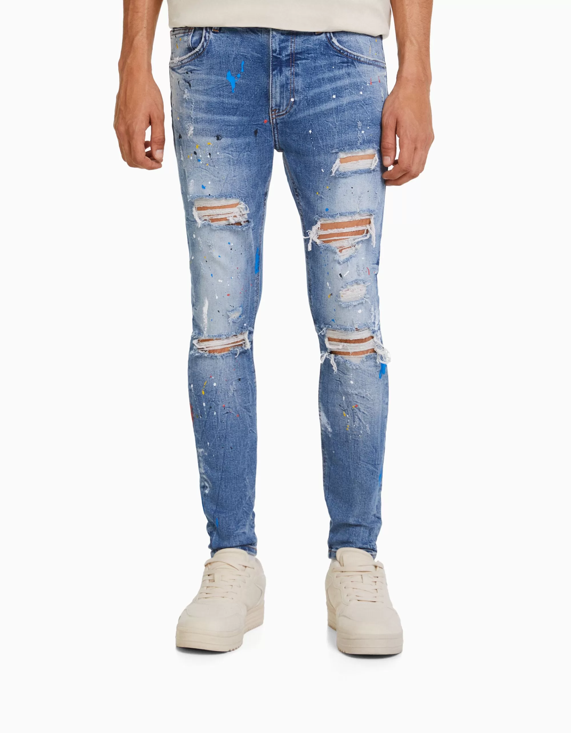 HOMBRE BERSHKA Jeans skinny rotos pintura