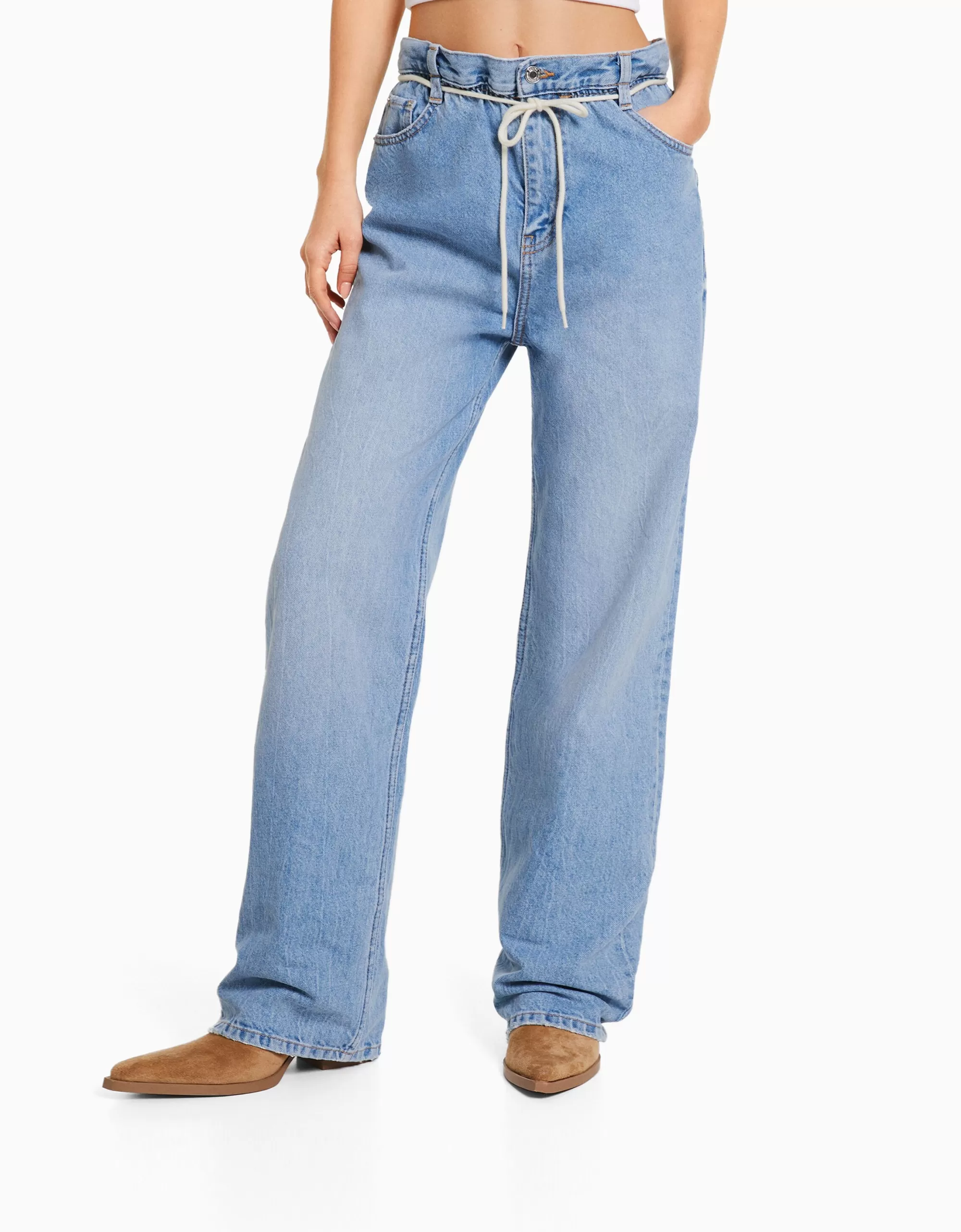 MUJER BERSHKA Jeans straight cintura elástica