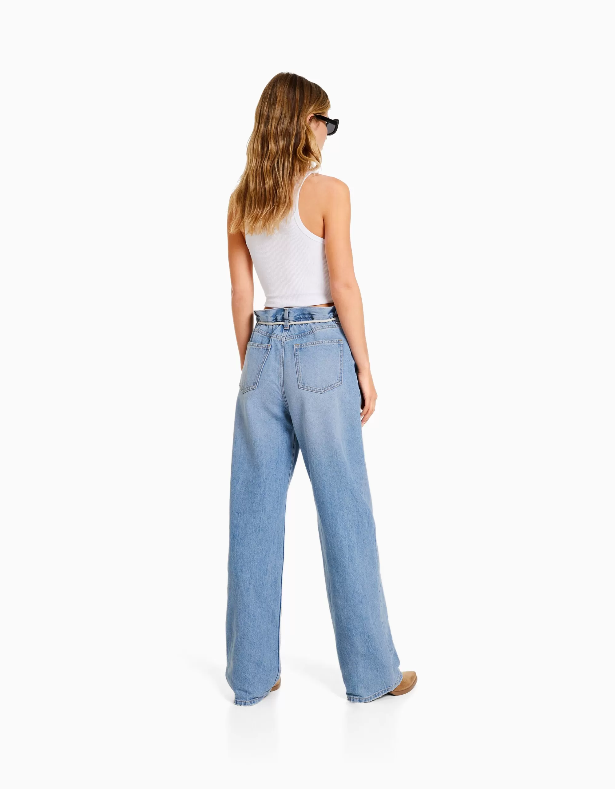 MUJER BERSHKA Jeans straight cintura elástica