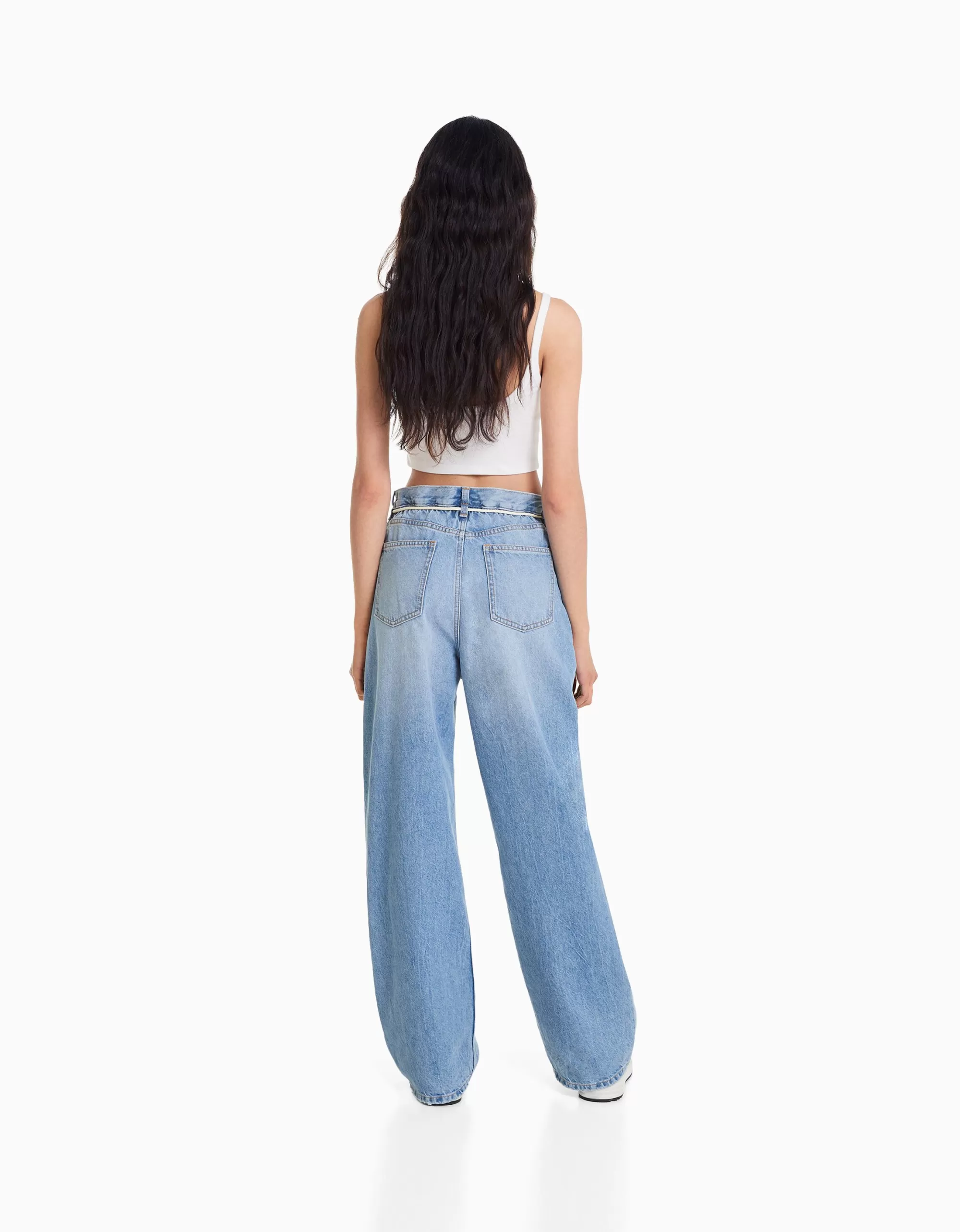 MUJER BERSHKA Jeans straight cintura elástica