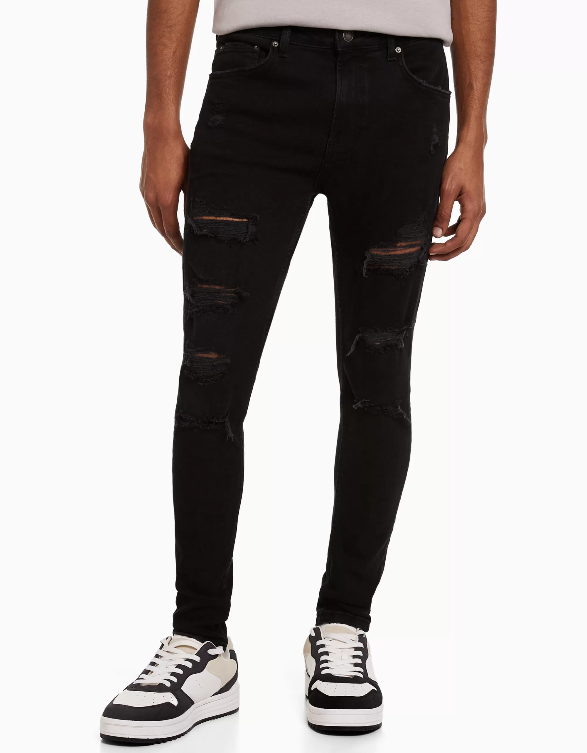 HOMBRE BERSHKA Jeans super skinny rotos