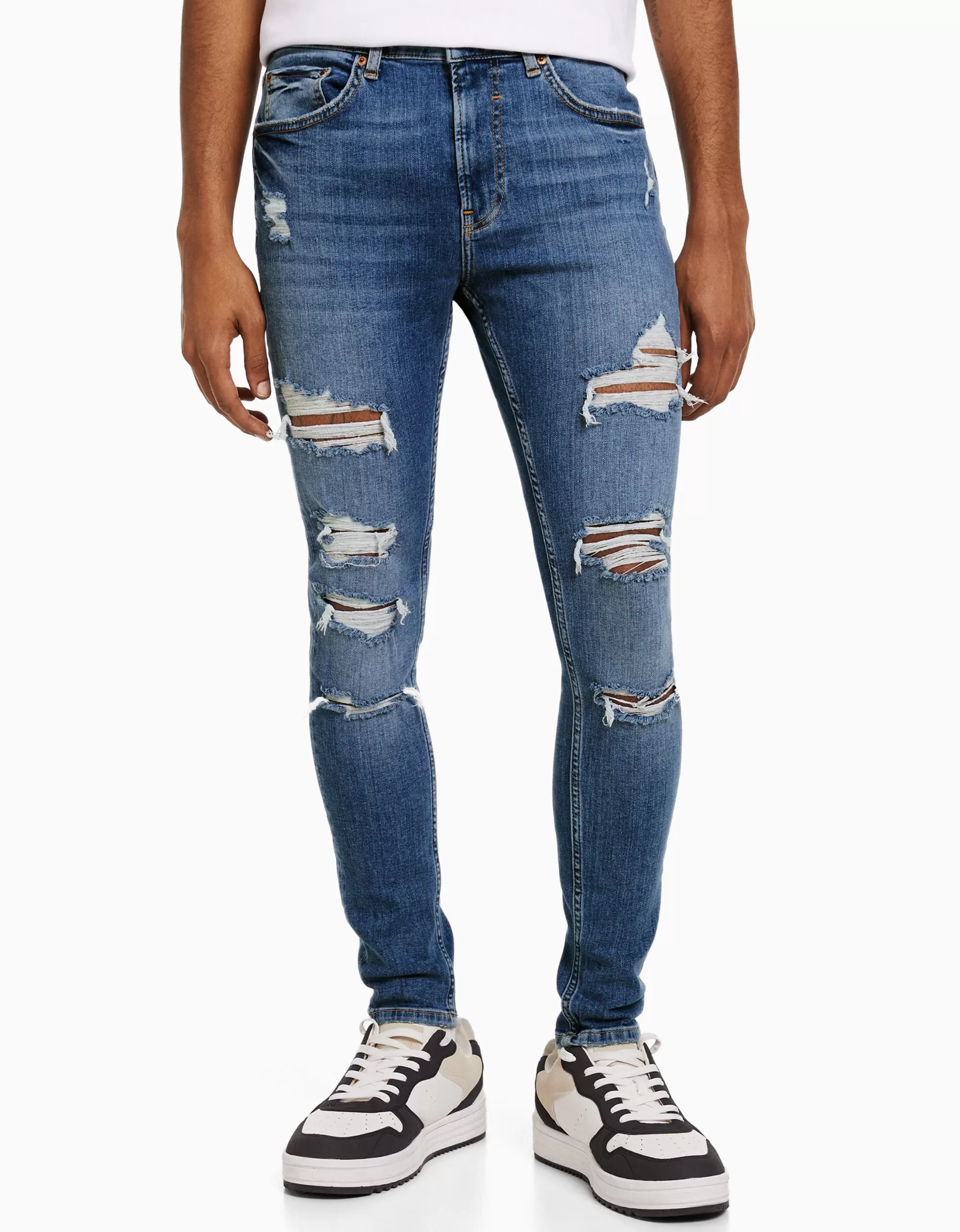 HOMBRE BERSHKA Jeans super skinny rotos
