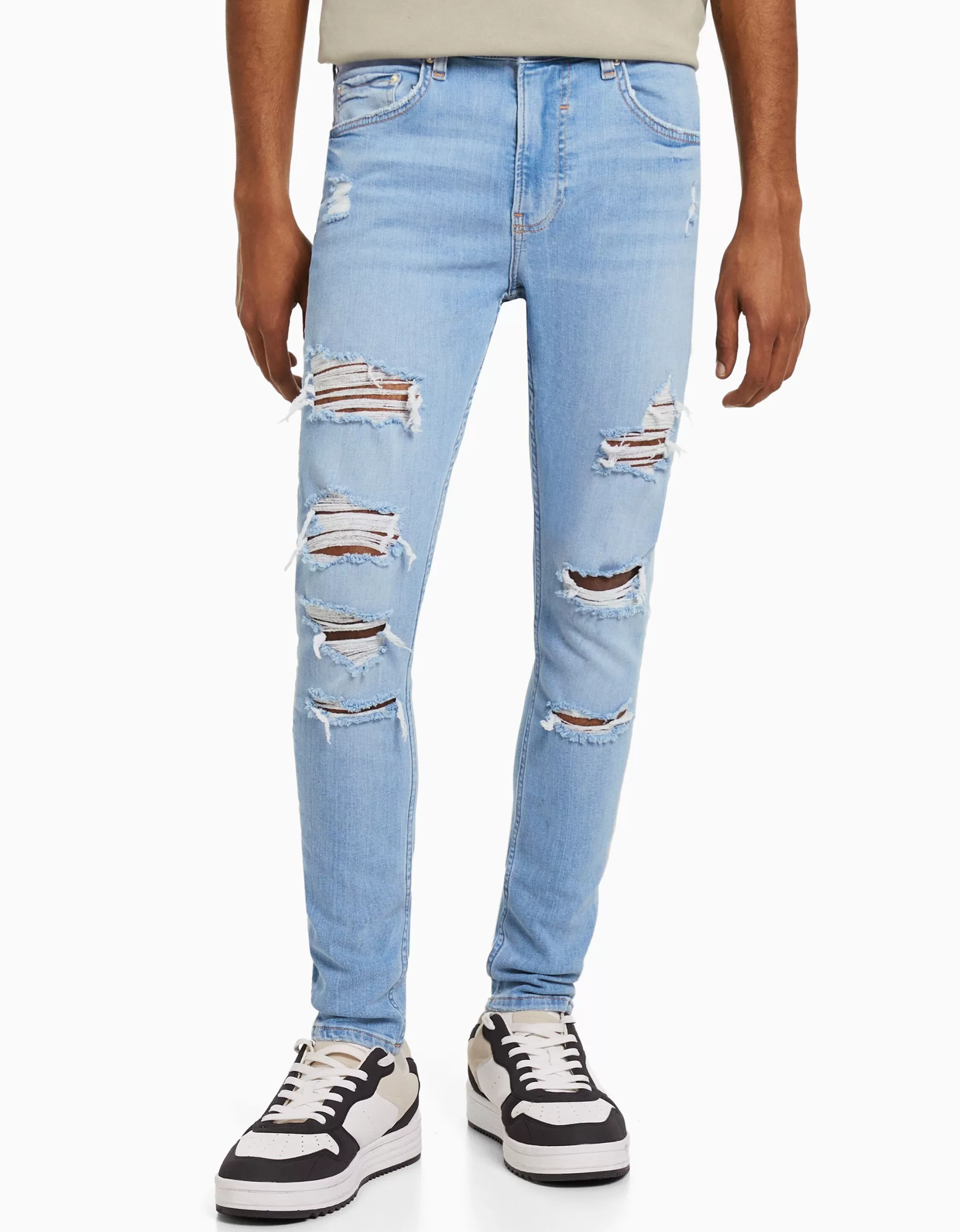 HOMBRE BERSHKA Jeans super skinny rotos
