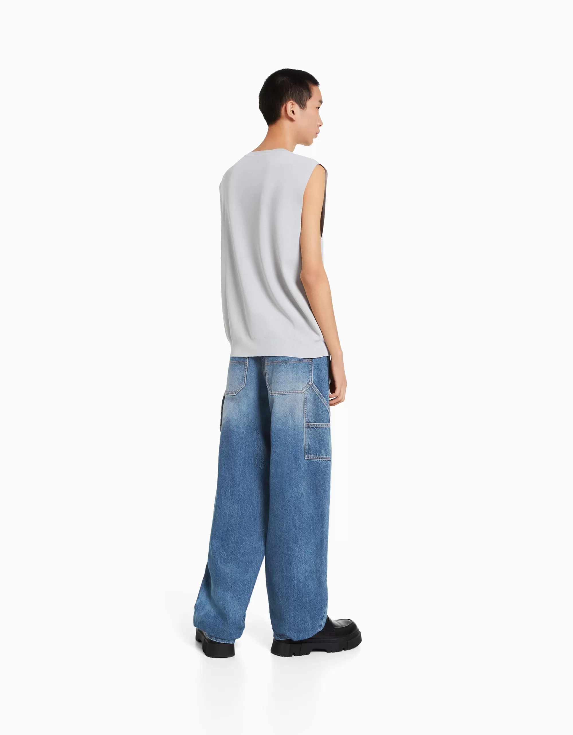 HOMBRE BERSHKA Jeans wide leg balloon carpenter detalle