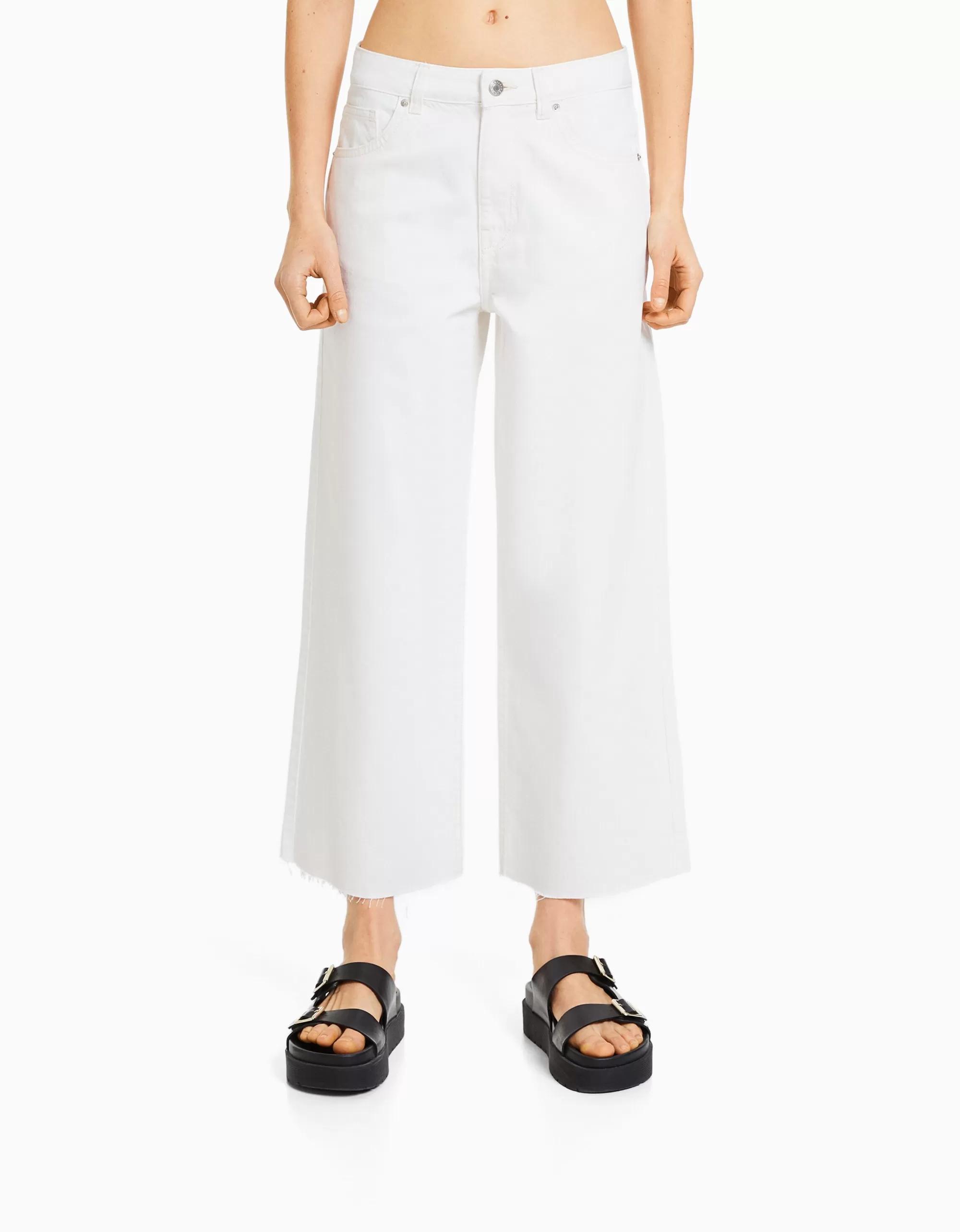MUJER BERSHKA Jeans wide leg cropped