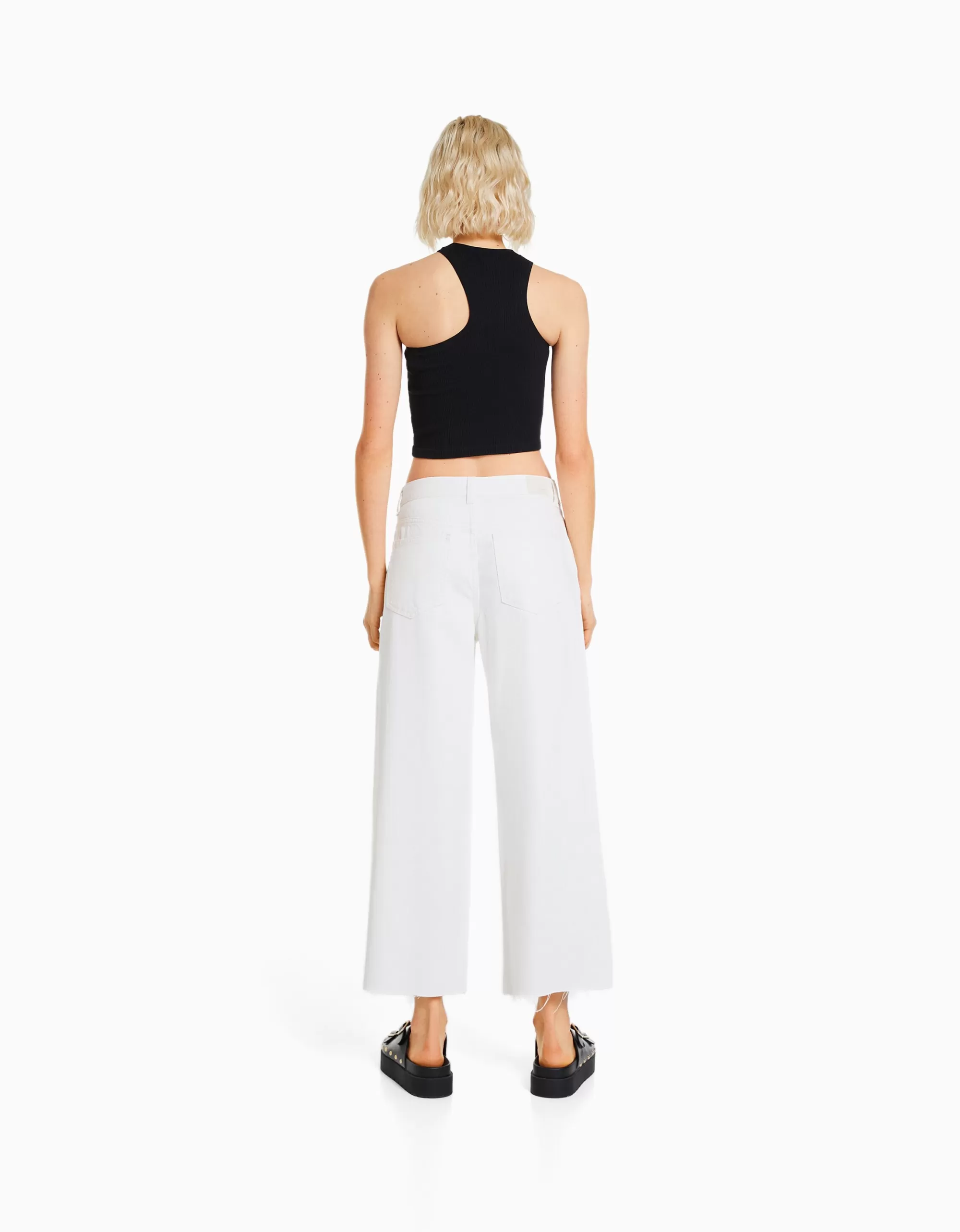 MUJER BERSHKA Jeans wide leg cropped