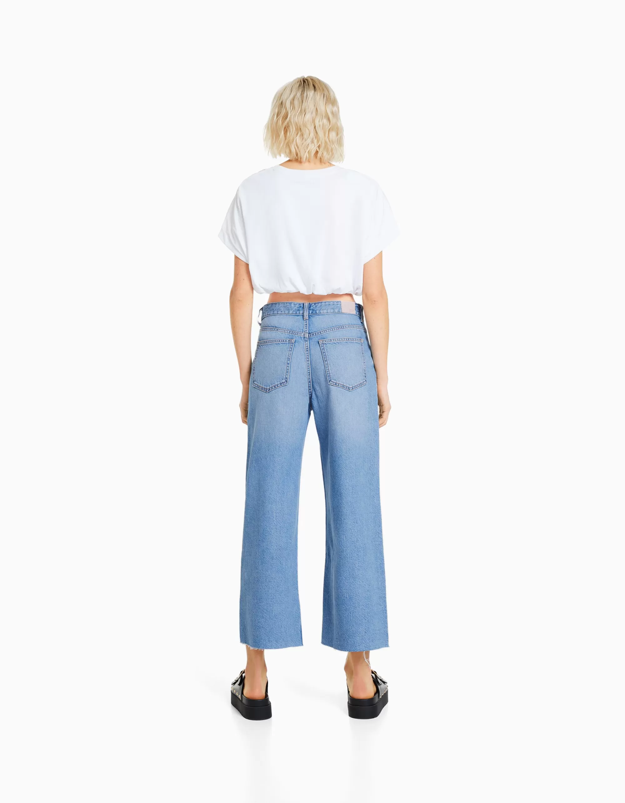 MUJER BERSHKA Jeans wide leg cropped