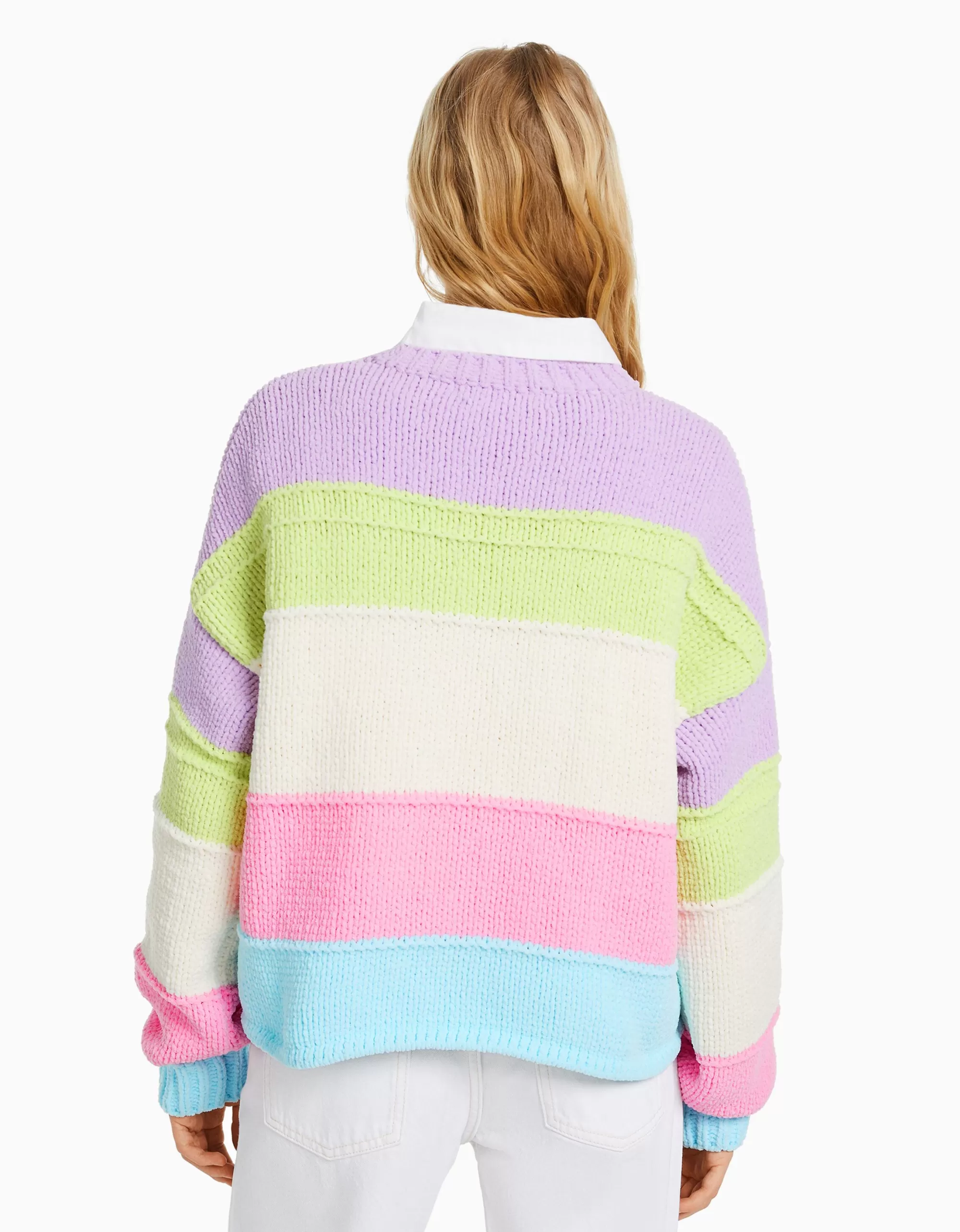 MUJER BERSHKA Jersey chenilla rayas multicolor