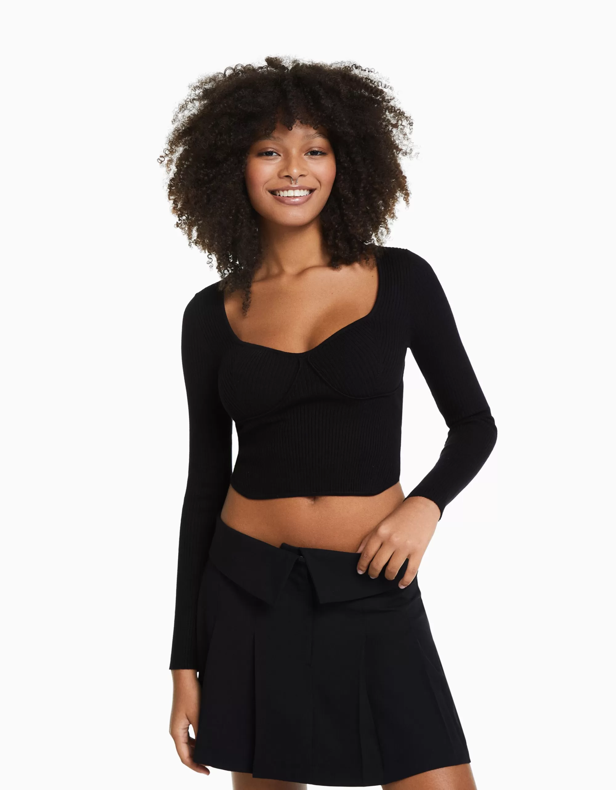 MUJER BERSHKA Jersey corsé canalé
