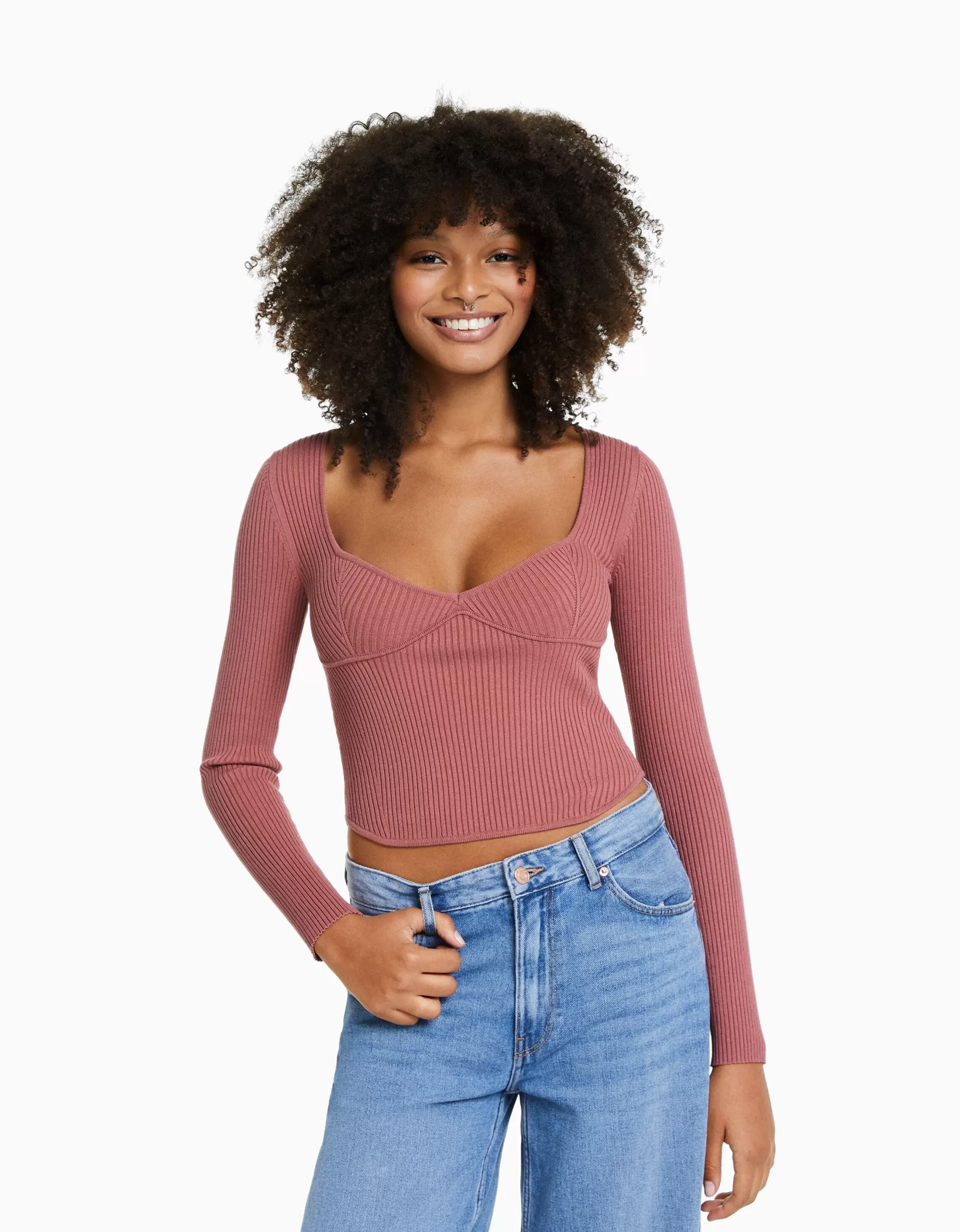 MUJER BERSHKA Jersey corsé canalé