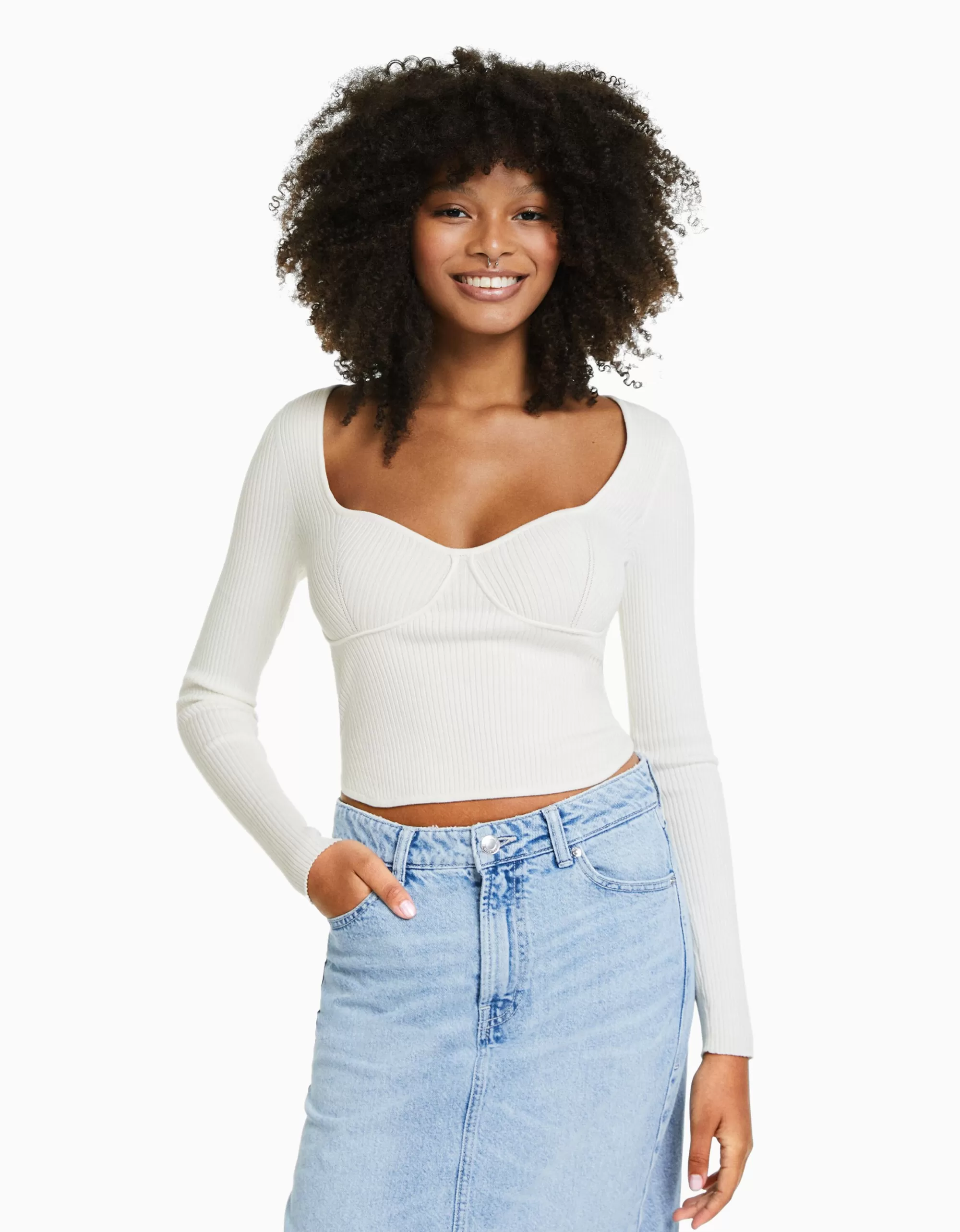 MUJER BERSHKA Jersey corsé canalé
