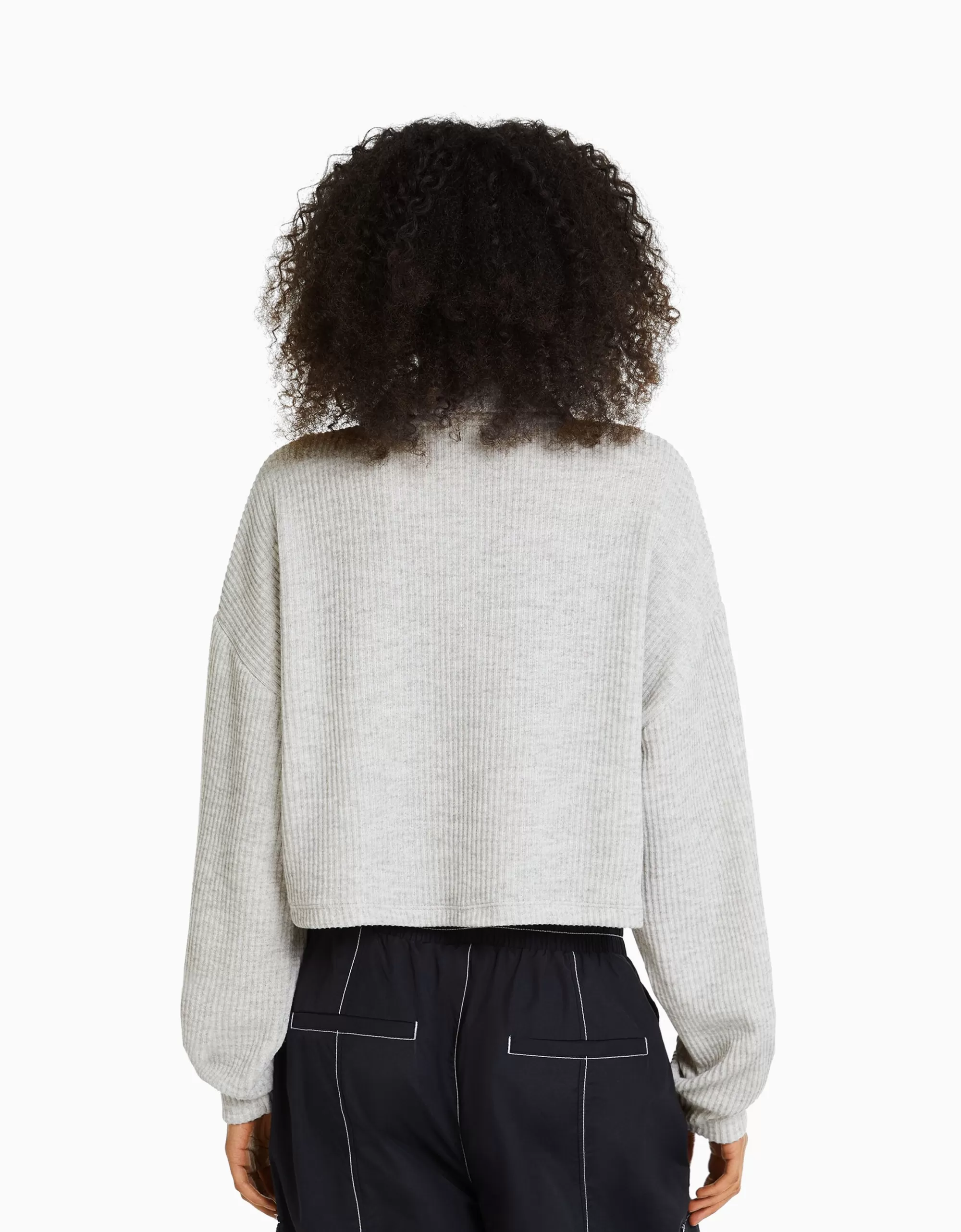 MUJER BERSHKA Jersey cuello alto punto cremallera
