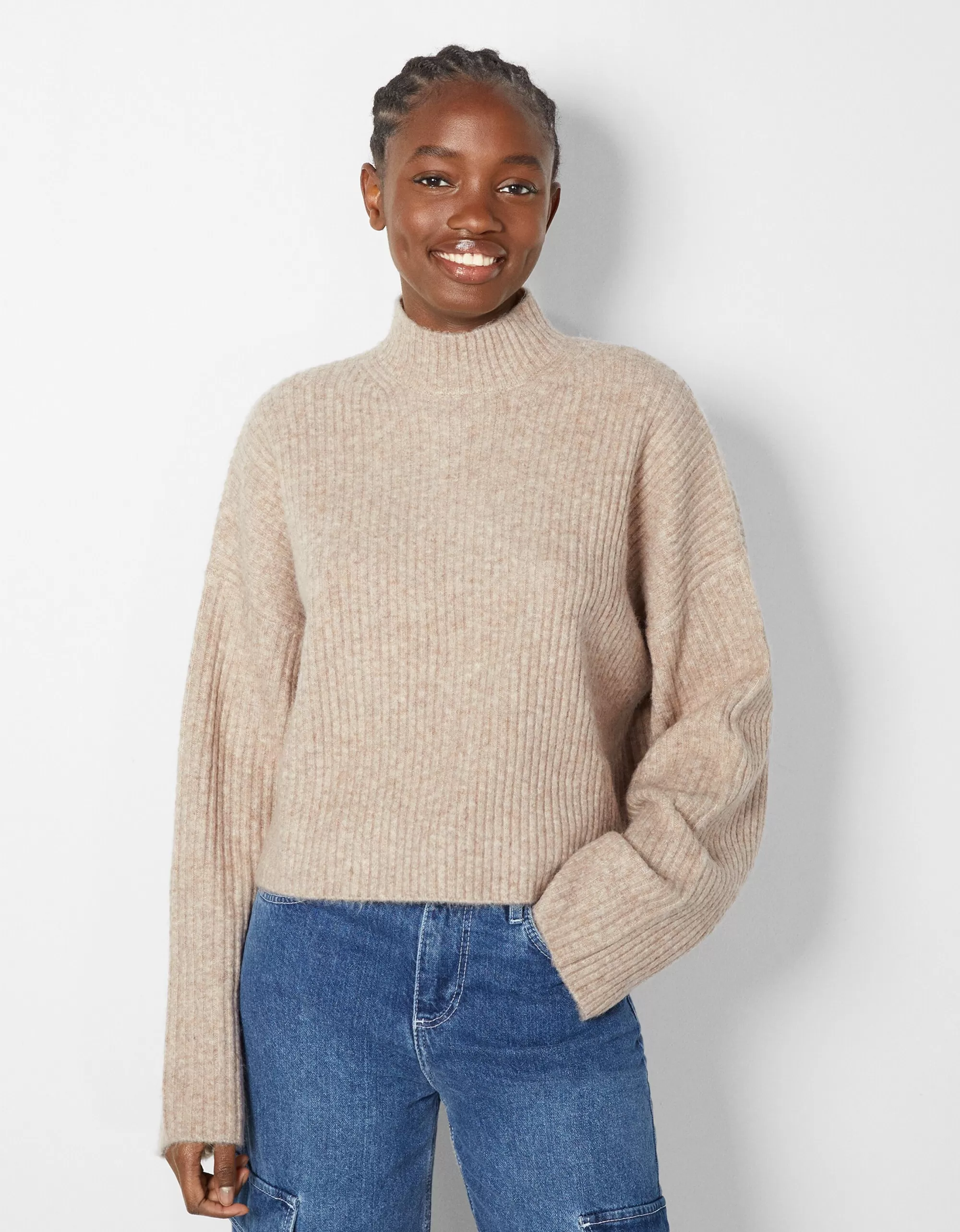 MUJER BERSHKA Jersey cuello perkins rib