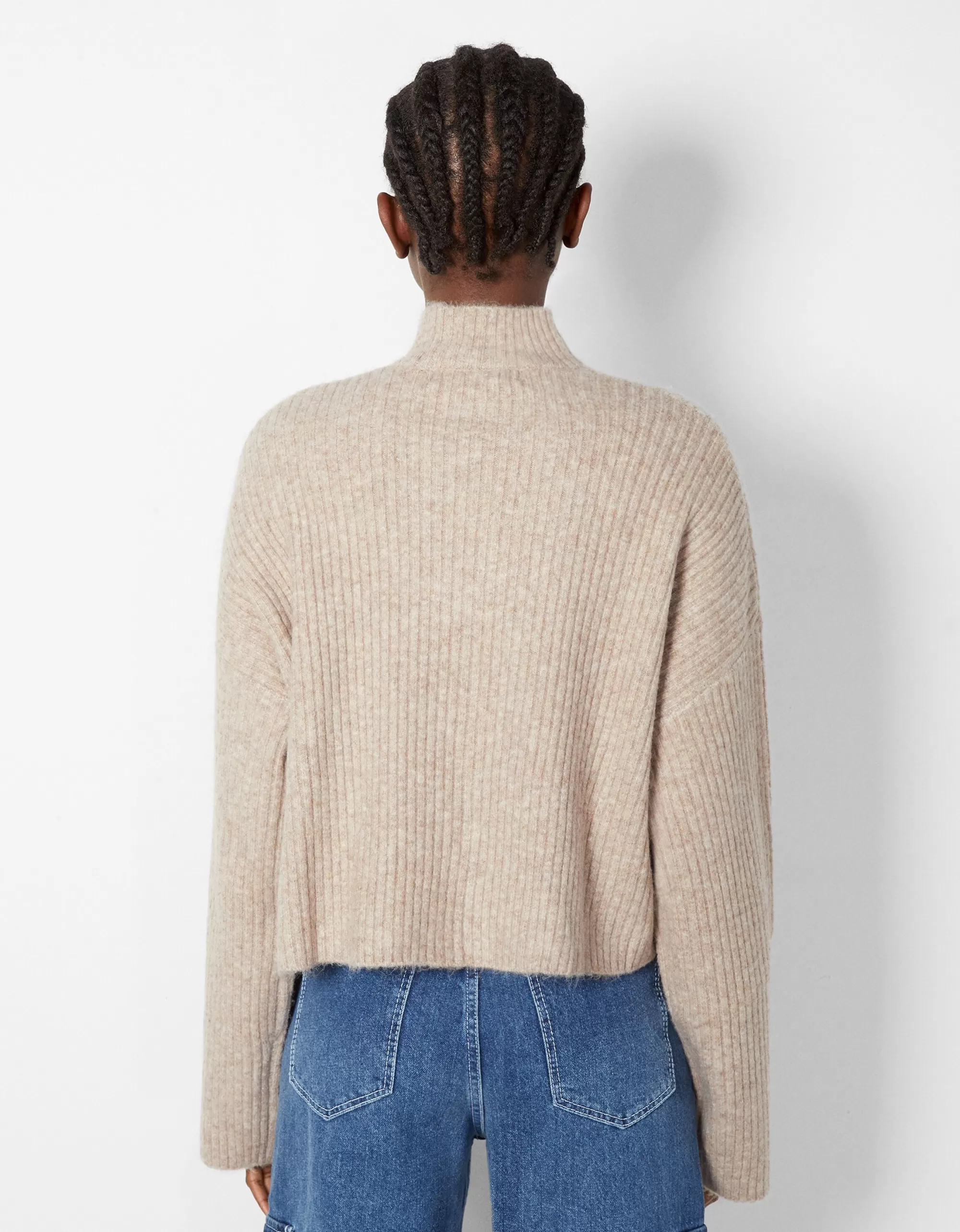 MUJER BERSHKA Jersey cuello perkins rib
