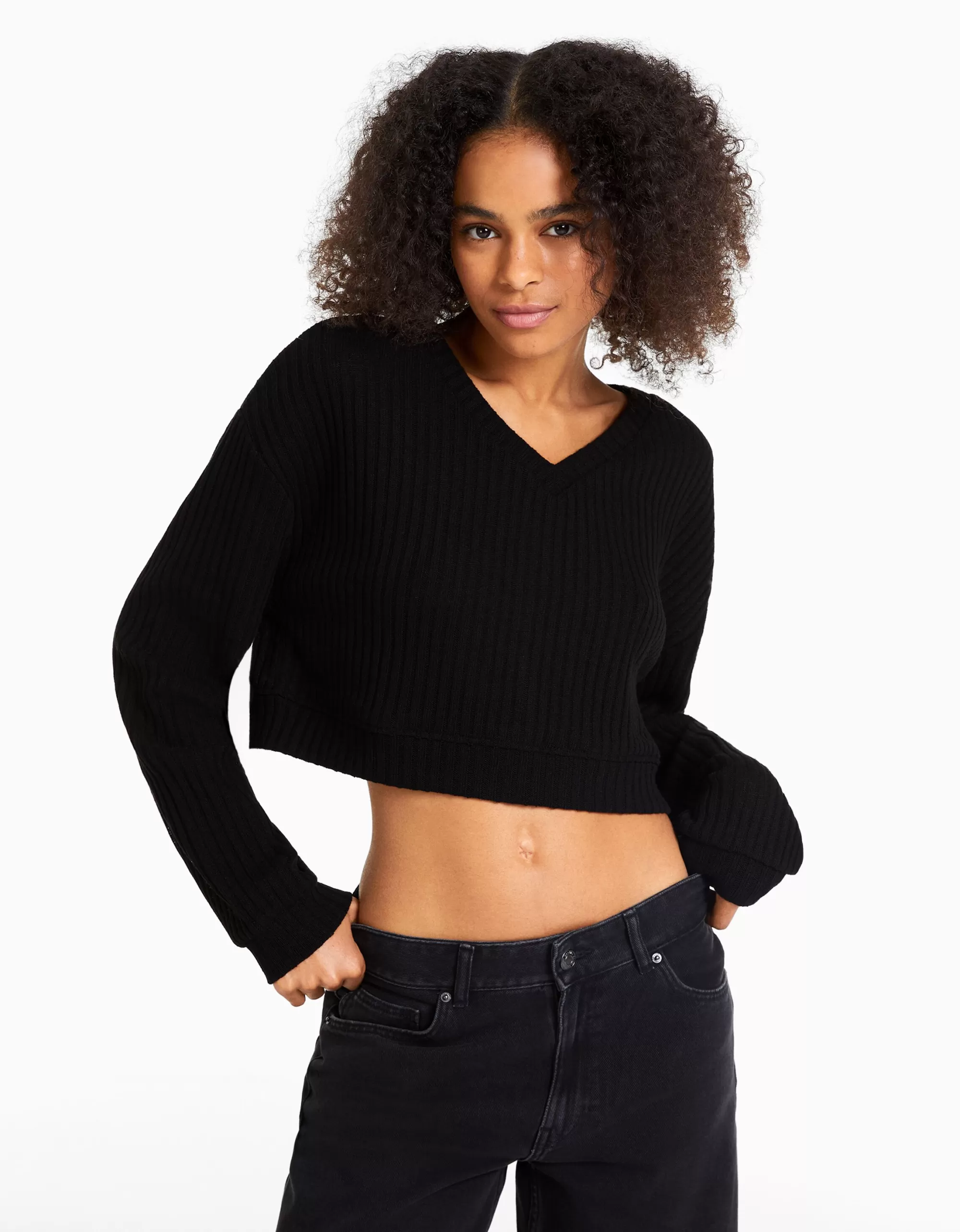 MUJER BERSHKA Jersey cuello pico