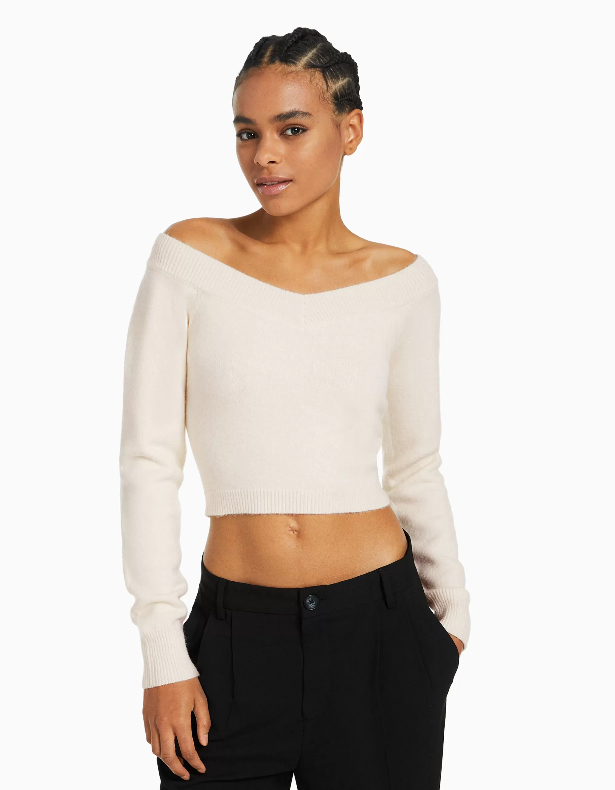 MUJER BERSHKA Jersey cuello pico cropped